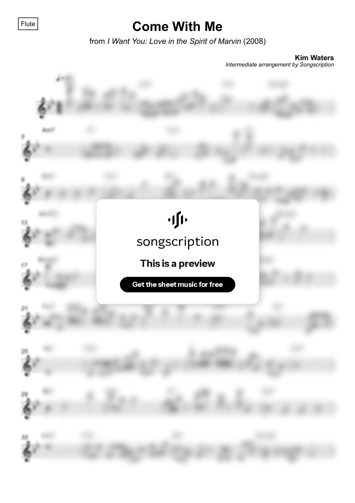 Intermediate Flute Sheet Music for "Come With Me" by Kim Waters