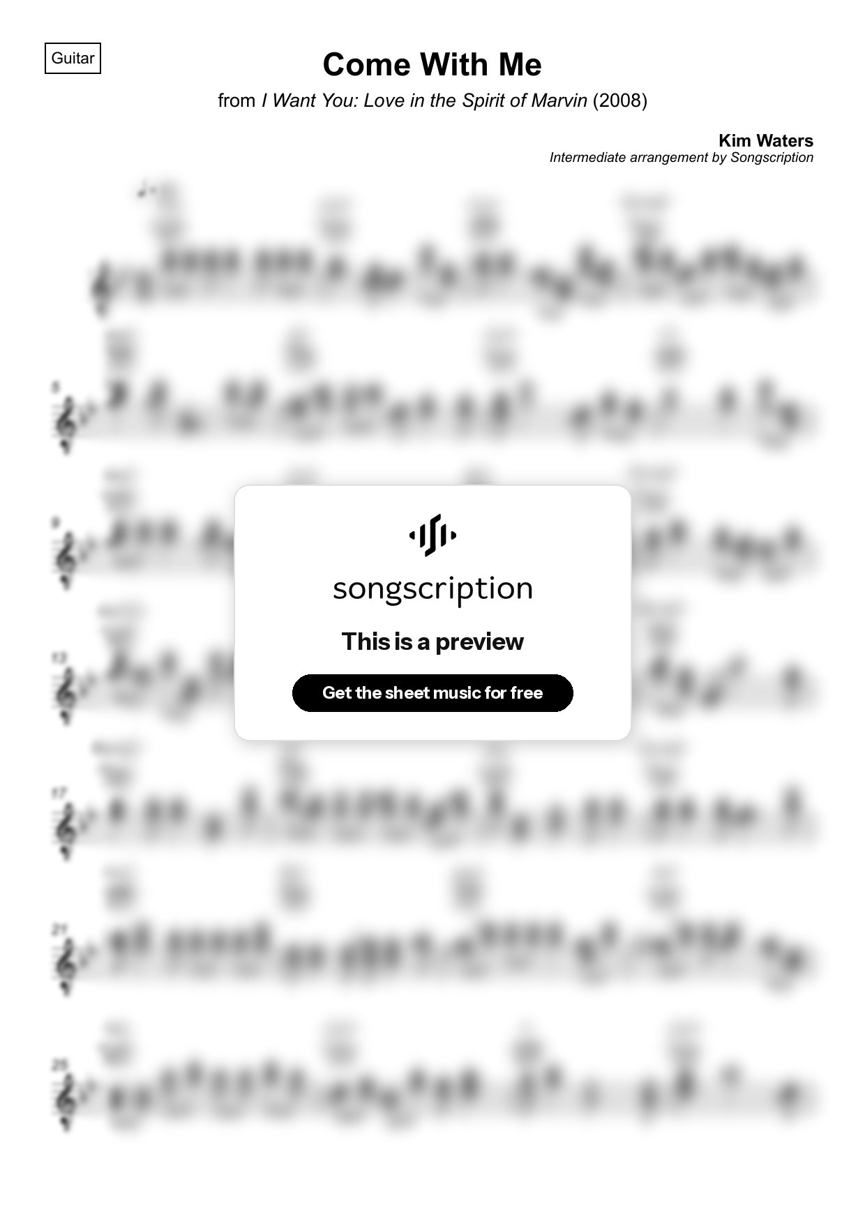 Intermediate Acoustic Guitar Sheet Music for "Come With Me" by Kim Waters