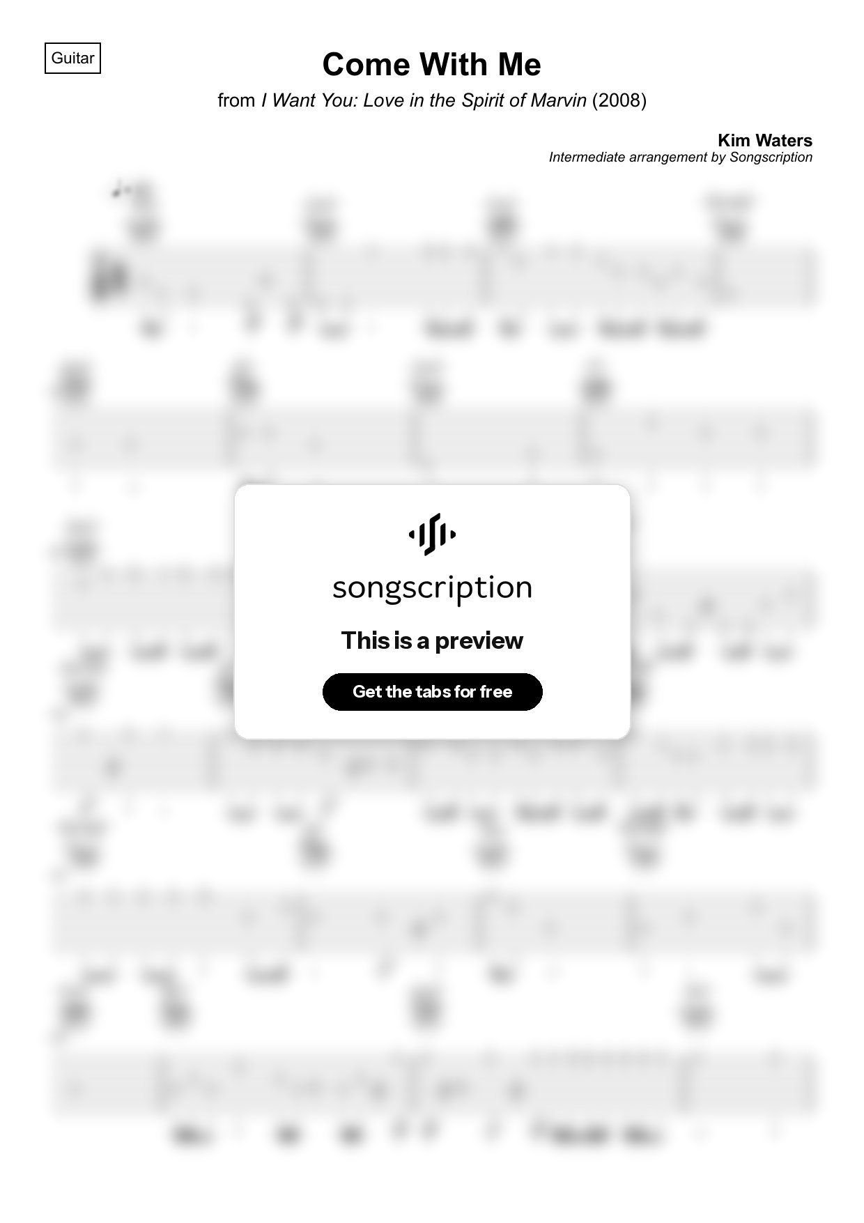Intermediate Acoustic Guitar Tabs for "Come With Me" by Kim Waters