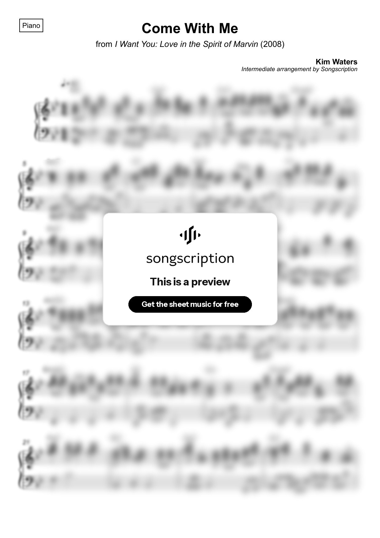 Intermediate Piano Sheet Music for "Come With Me" by Kim Waters