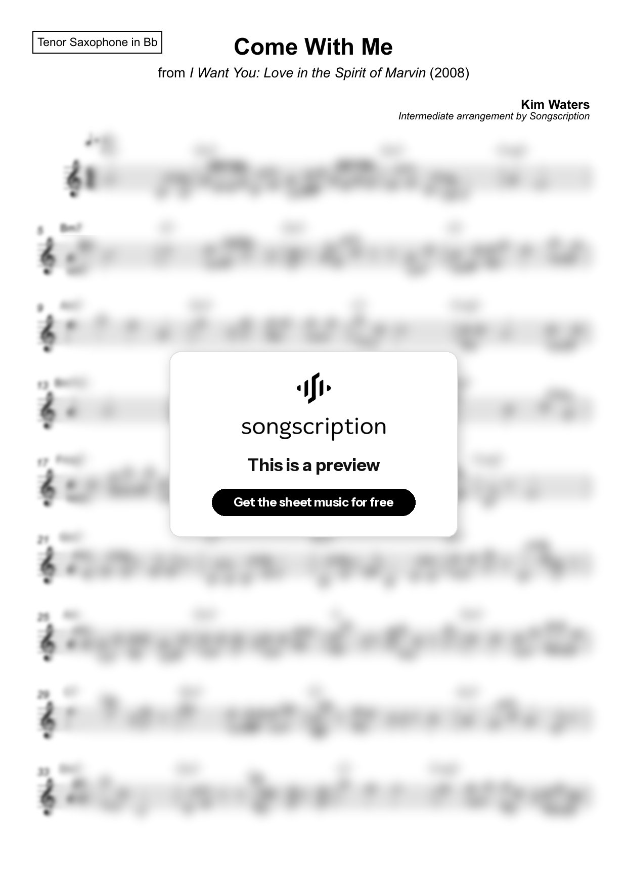 Intermediate Tenor Sax Sheet Music for "Come With Me" by Kim Waters