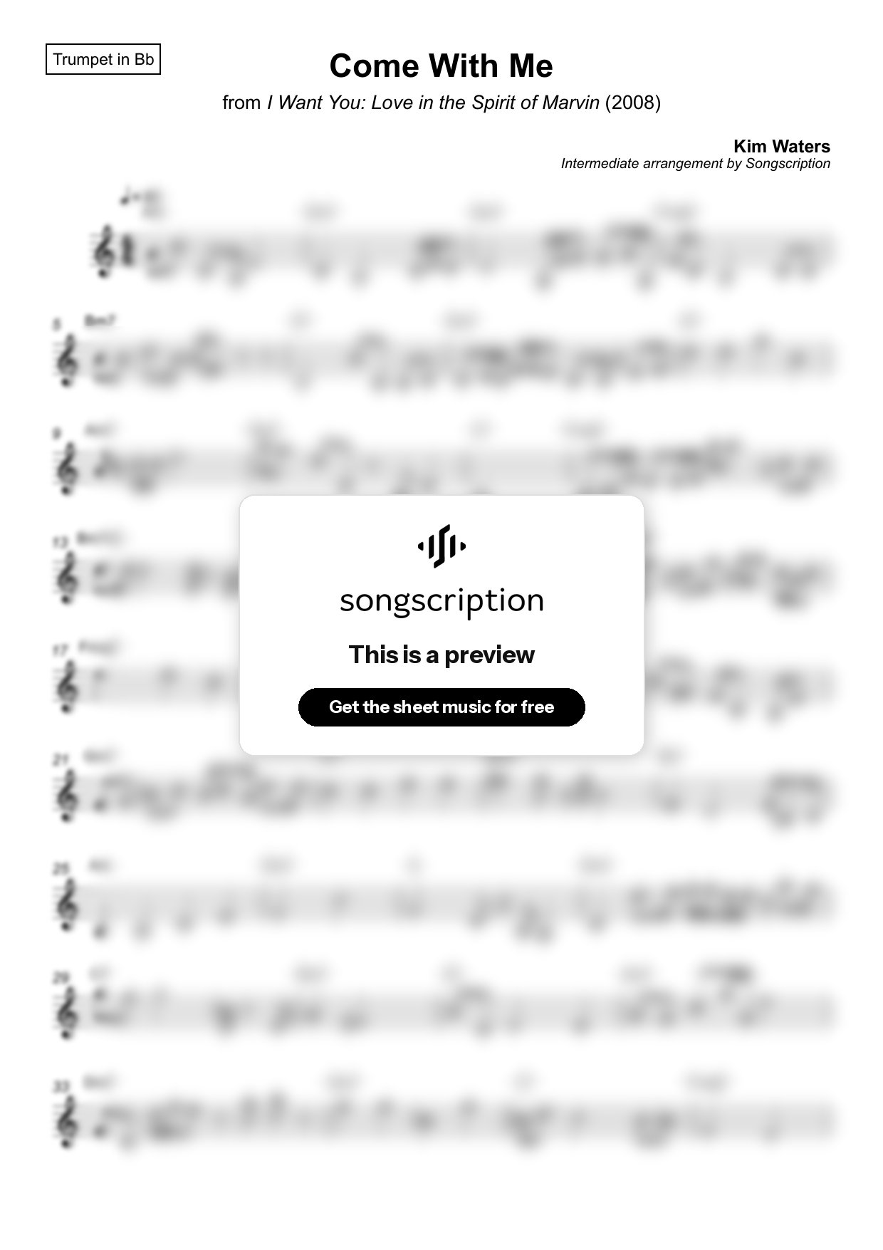 Intermediate Trumpet Sheet Music for "Come With Me" by Kim Waters