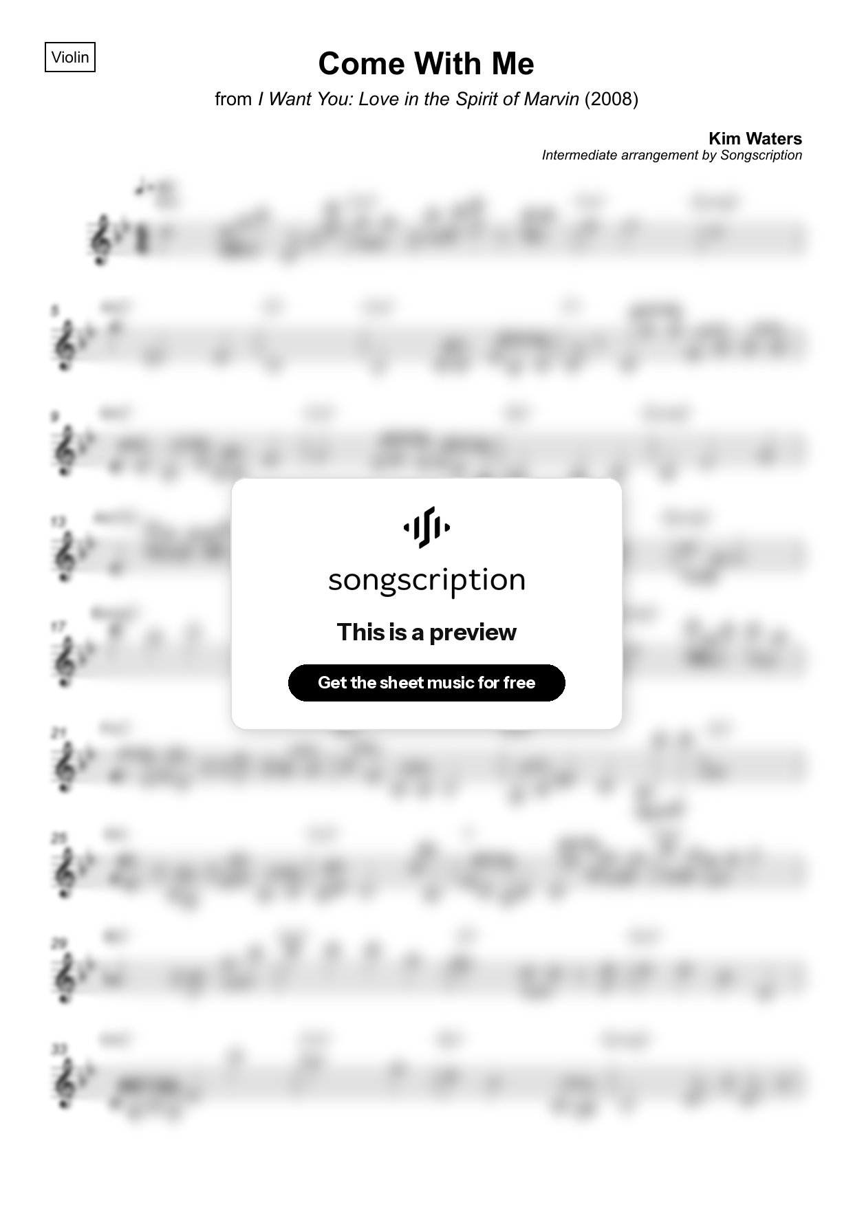 Intermediate Violin Sheet Music for "Come With Me" by Kim Waters