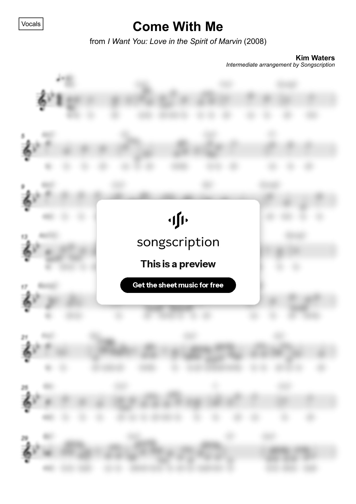 Intermediate Vocals Sheet Music for "Come With Me" by Kim Waters