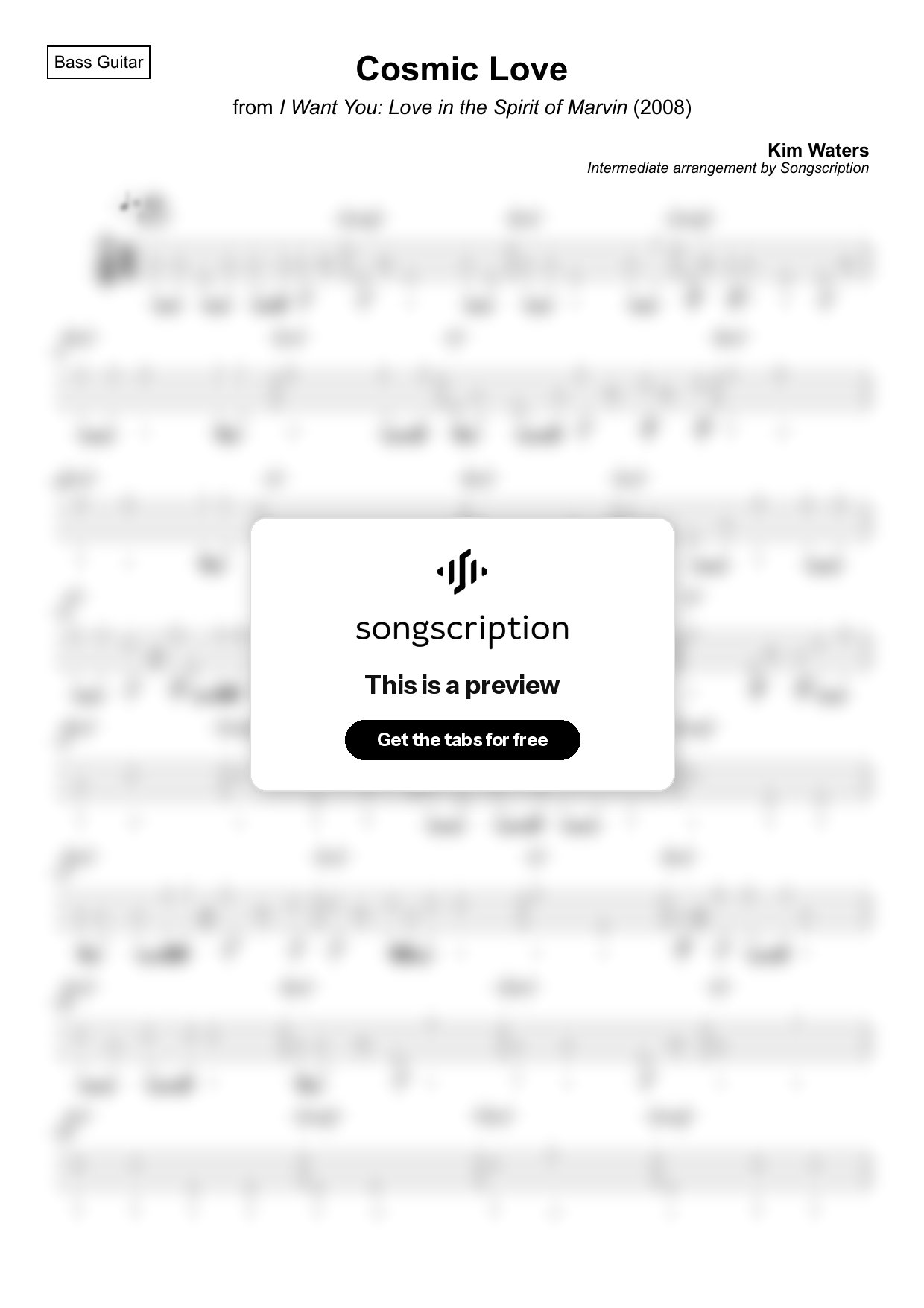 Intermediate Bass Guitar Tabs for "Cosmic Love" by Kim Waters