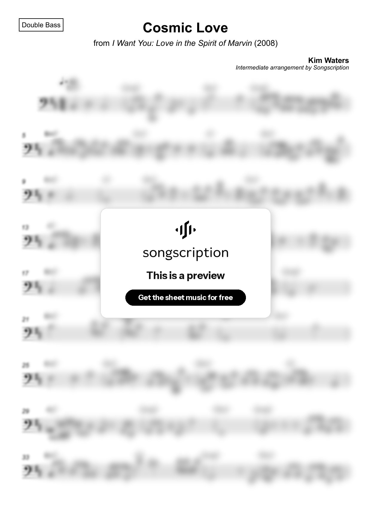 Intermediate Double Bass Sheet Music for "Cosmic Love" by Kim Waters