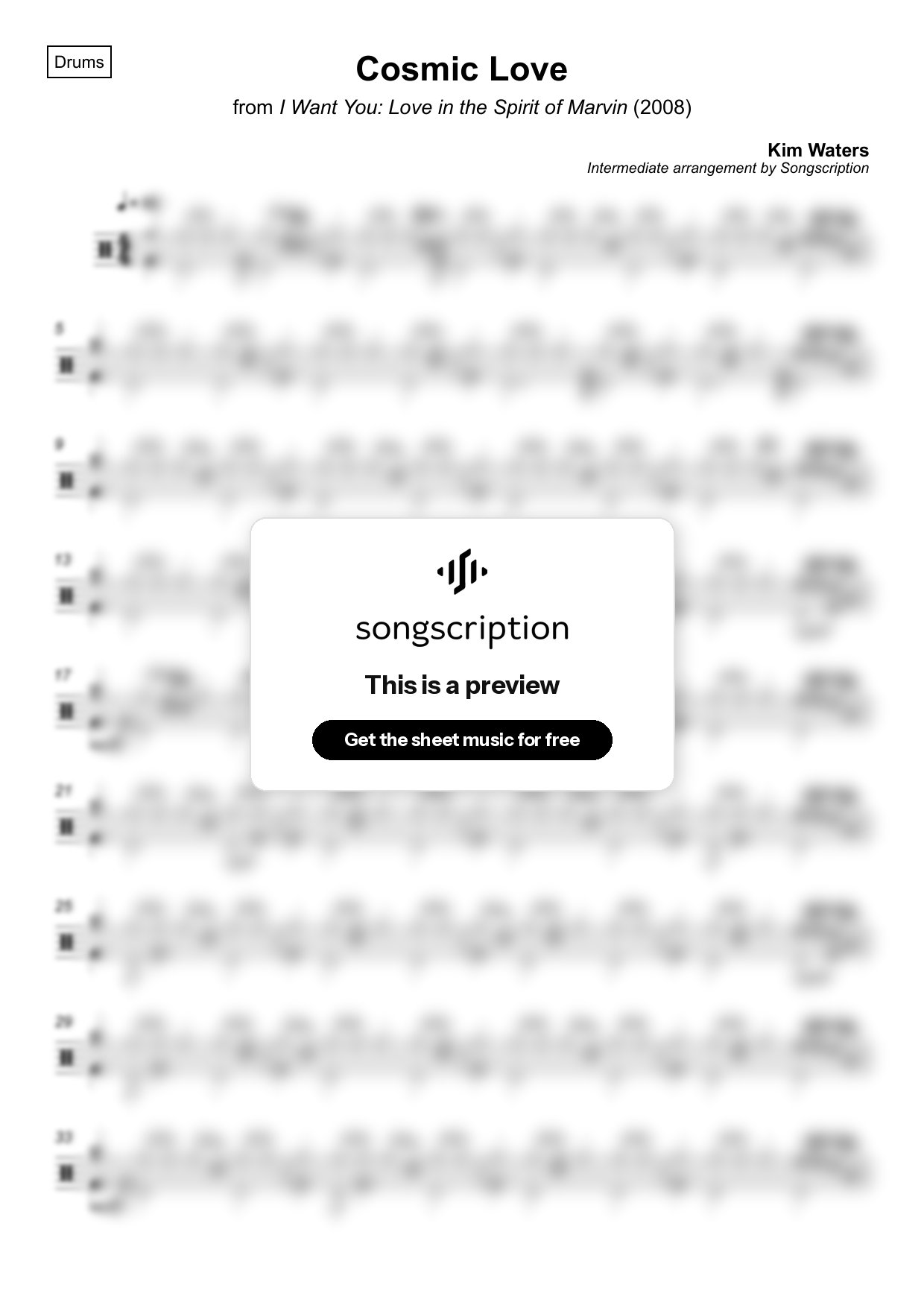 Intermediate Drums Sheet Music for "Cosmic Love" by Kim Waters