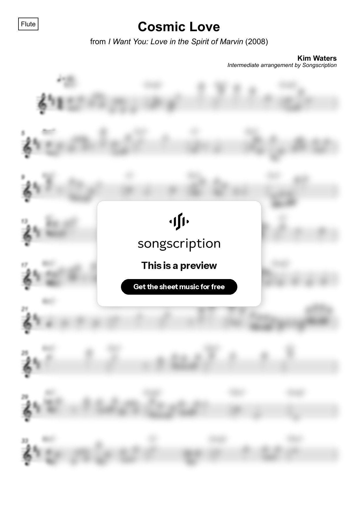 Intermediate Flute Sheet Music for "Cosmic Love" by Kim Waters