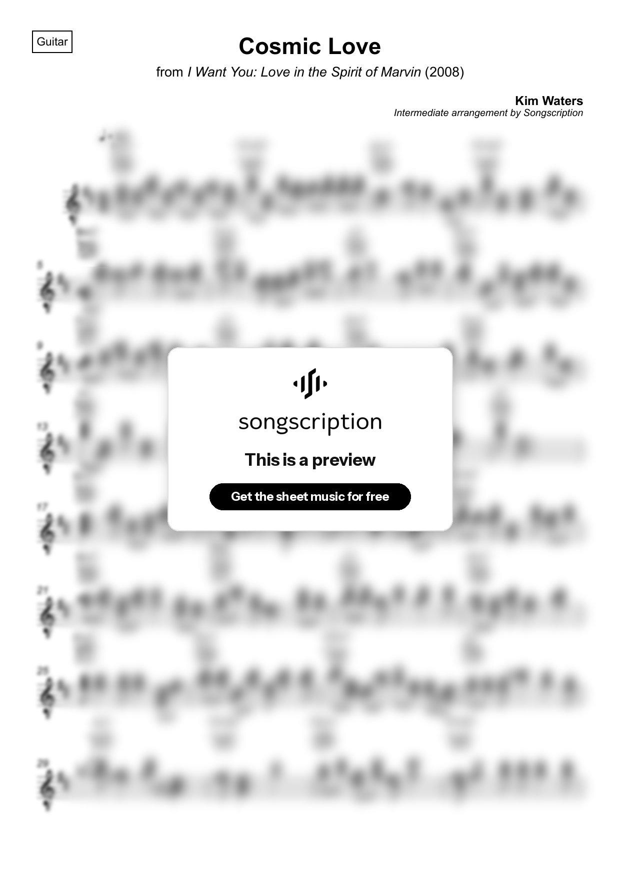 Intermediate Acoustic Guitar Sheet Music for "Cosmic Love" by Kim Waters