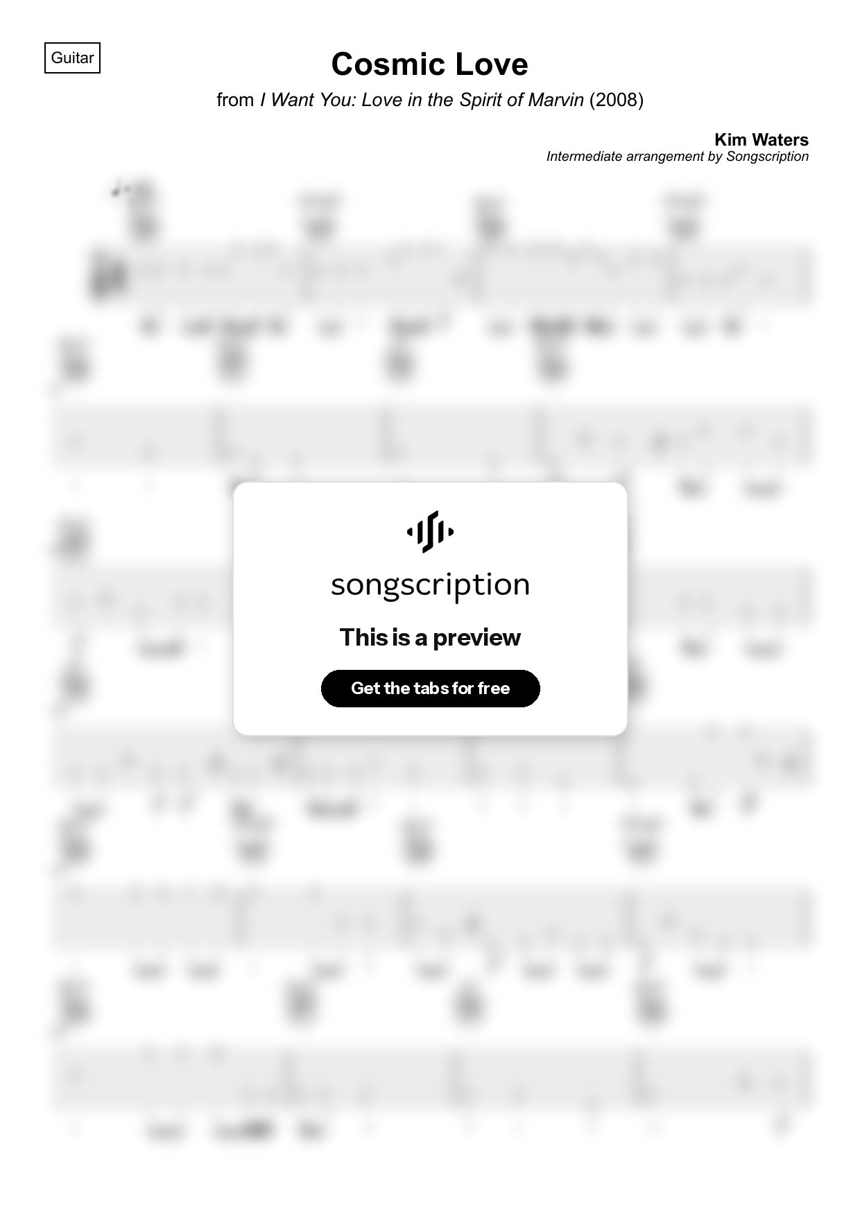 Intermediate Acoustic Guitar Tabs for "Cosmic Love" by Kim Waters