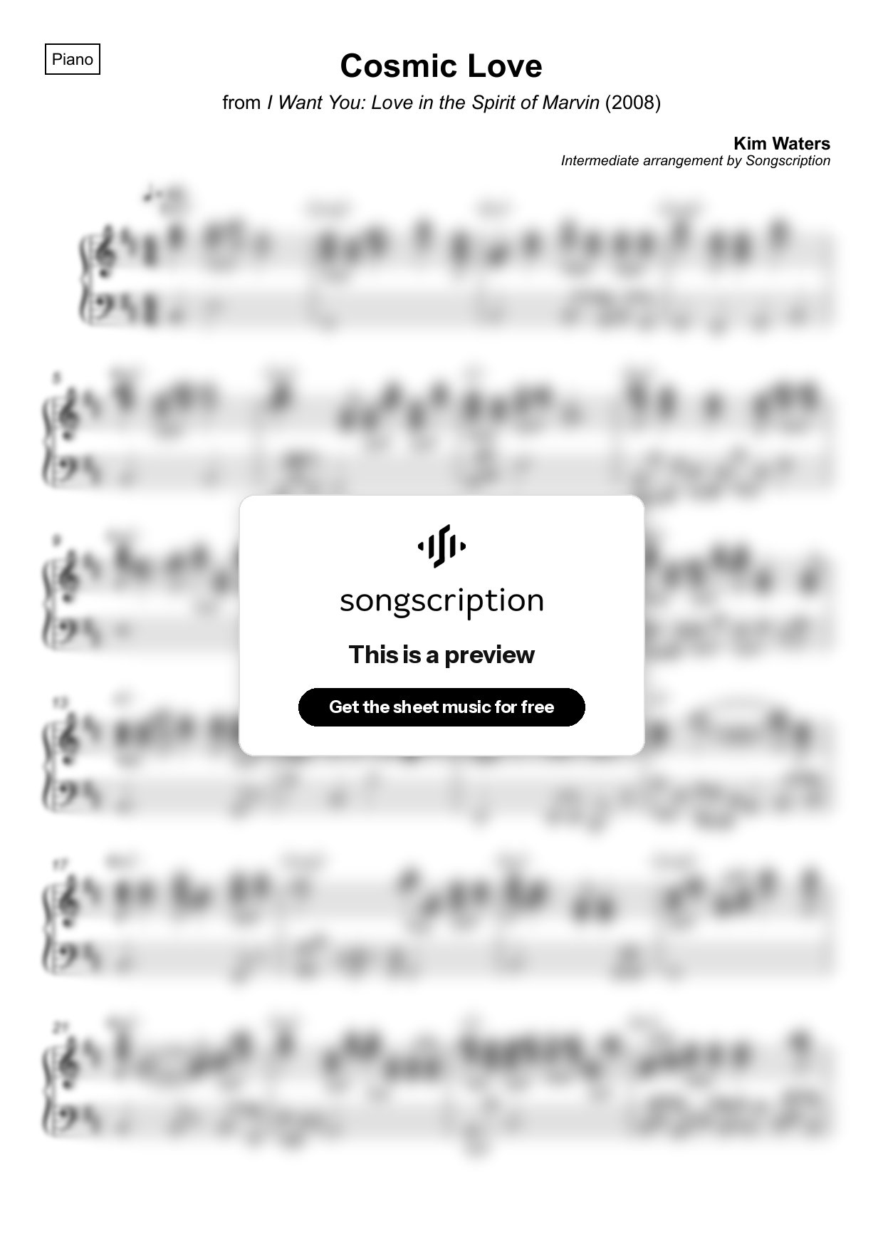 Intermediate Piano Sheet Music for "Cosmic Love" by Kim Waters
