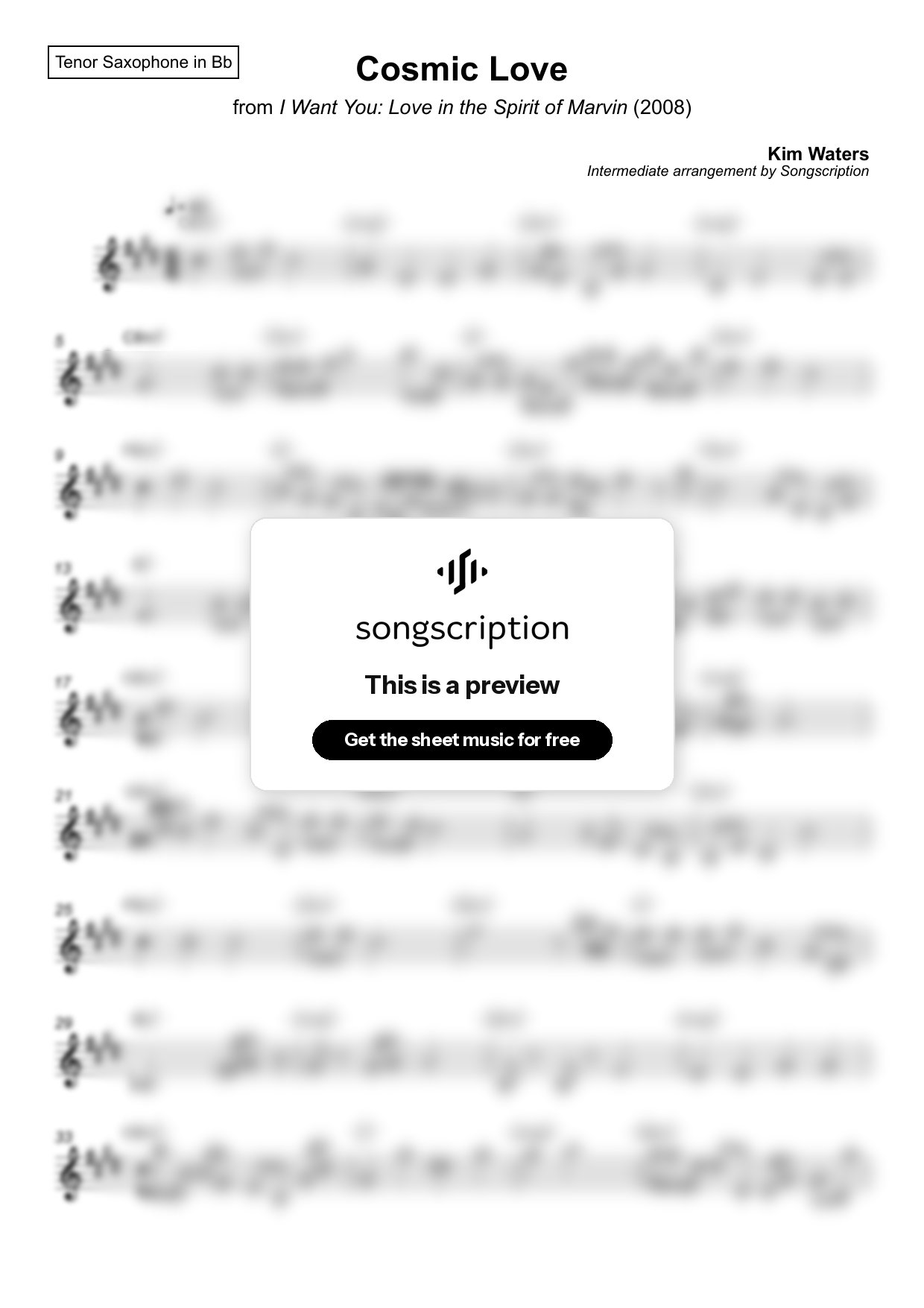 Intermediate Tenor Sax Sheet Music for "Cosmic Love" by Kim Waters