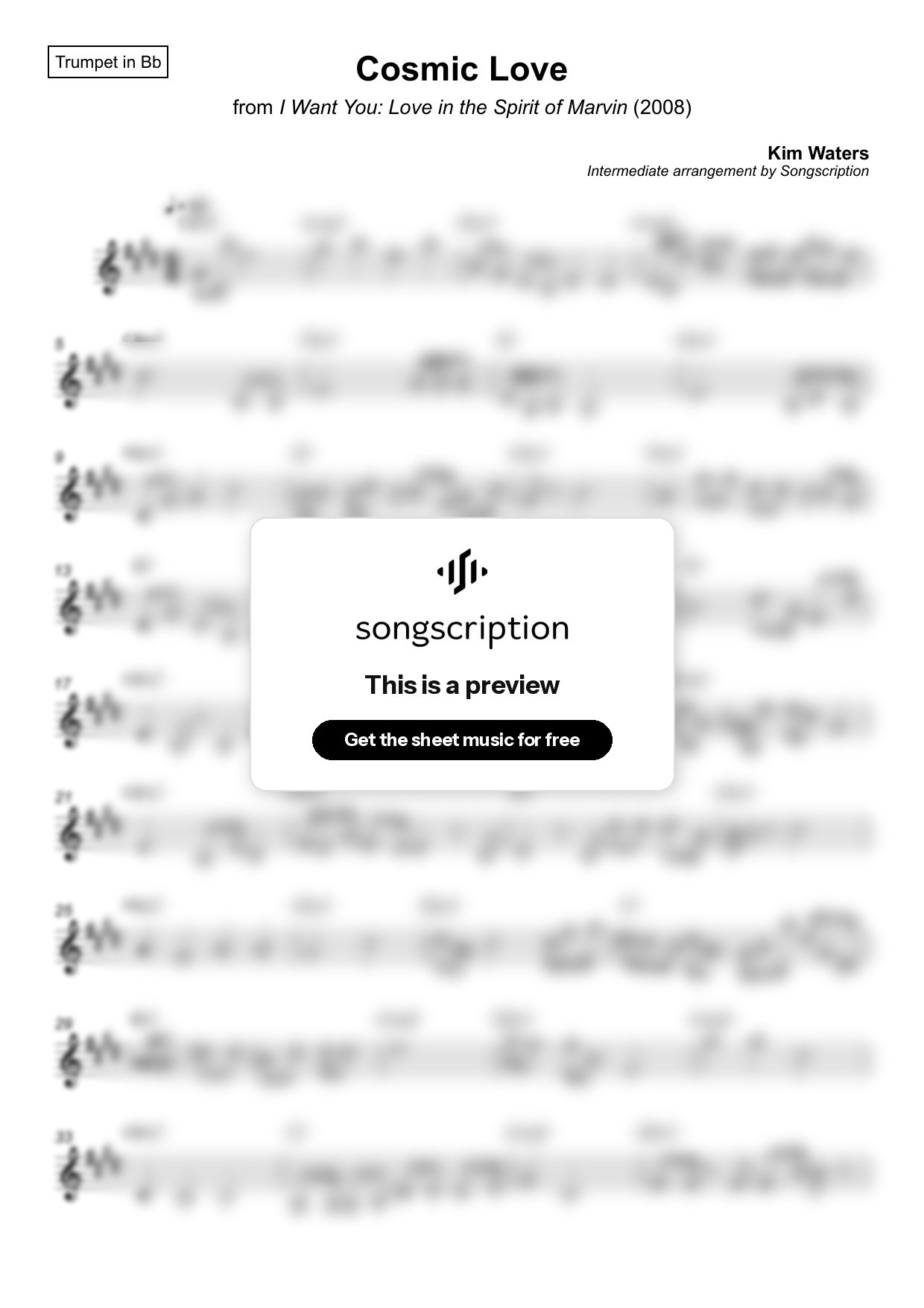 Intermediate Trumpet Sheet Music for "Cosmic Love" by Kim Waters