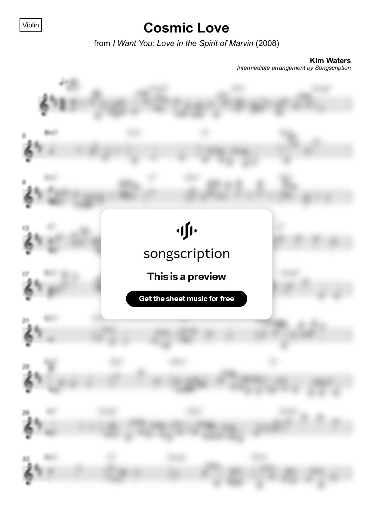 Intermediate Violin Sheet Music for "Cosmic Love" by Kim Waters