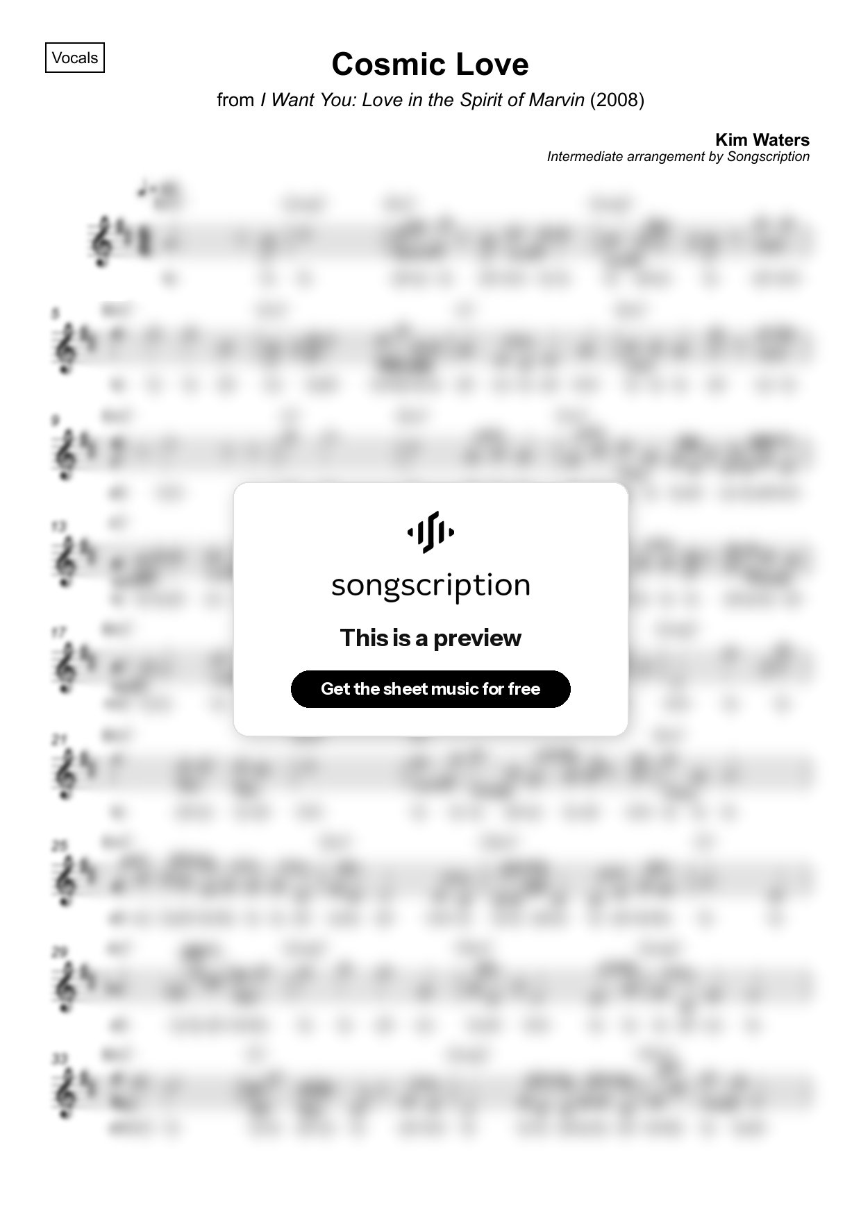 Intermediate Vocals Sheet Music for "Cosmic Love" by Kim Waters