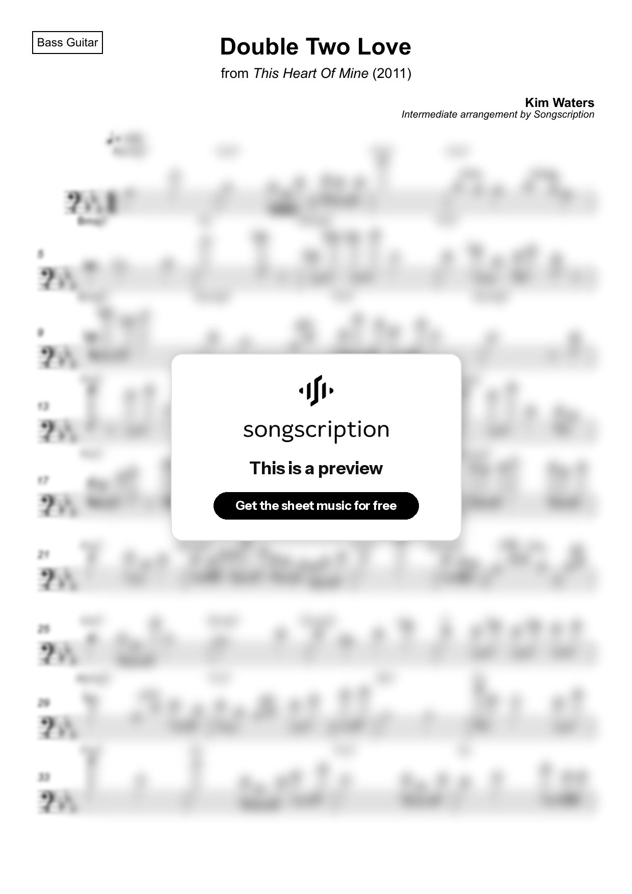 Intermediate Bass Guitar Sheet Music for "Double Two Love" by Kim Waters