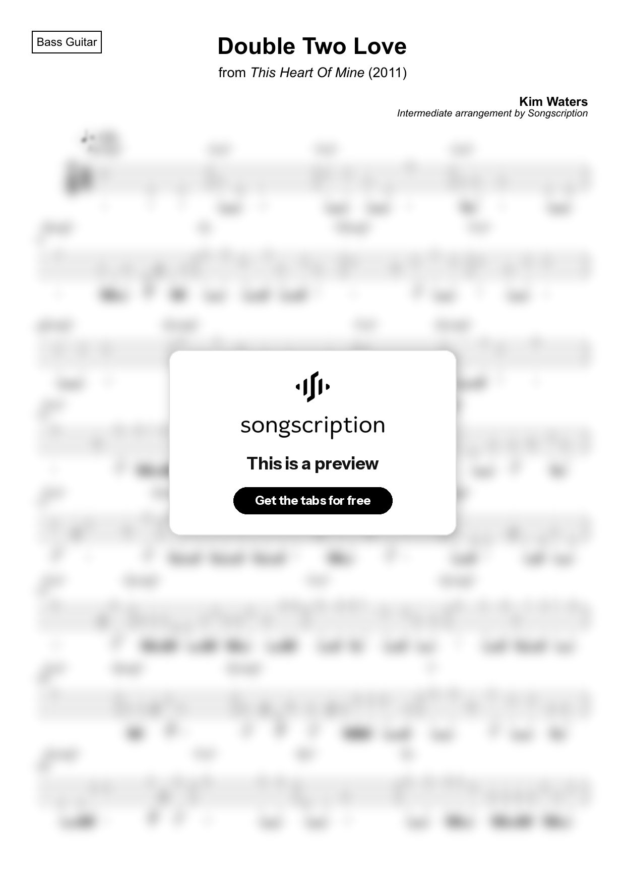 Intermediate Bass Guitar Tabs for "Double Two Love" by Kim Waters
