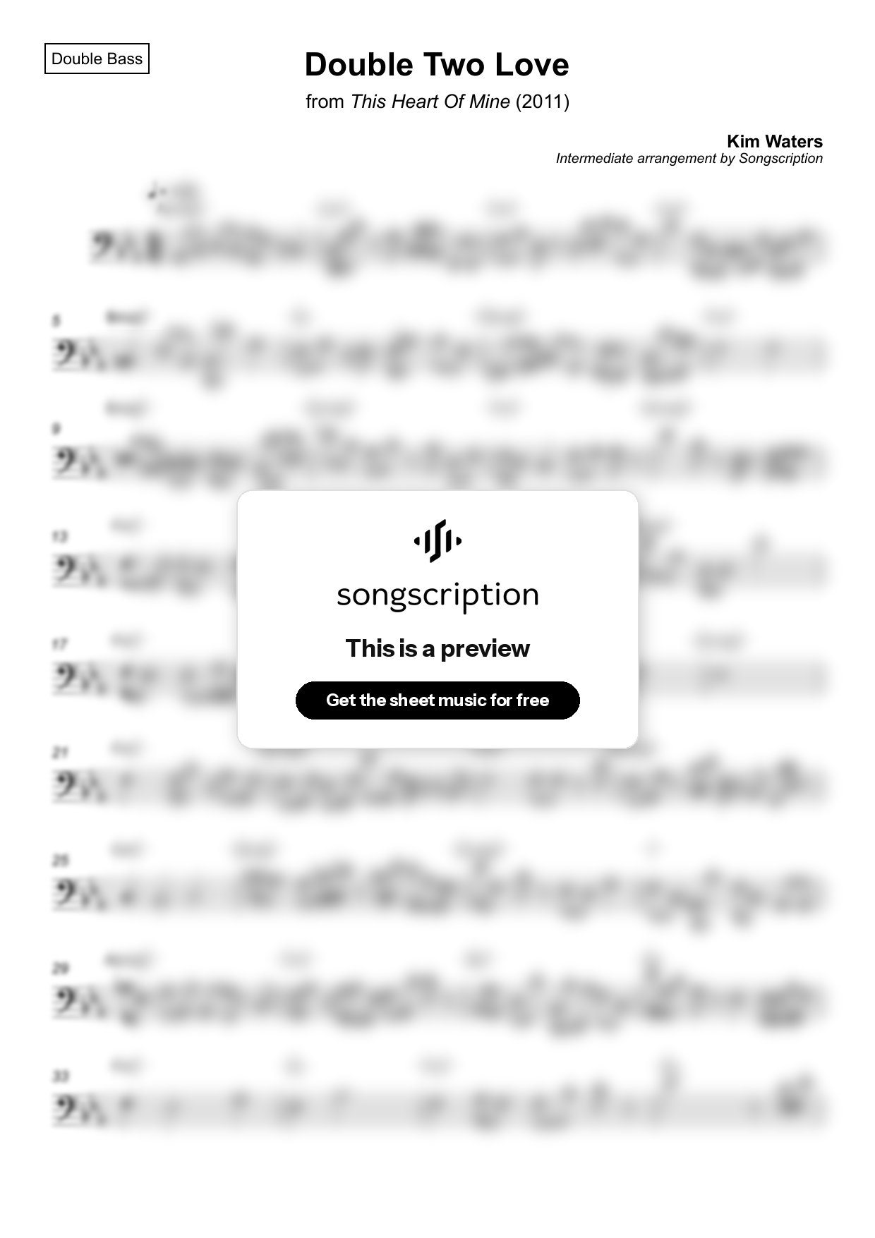 Intermediate Double Bass Sheet Music for "Double Two Love" by Kim Waters