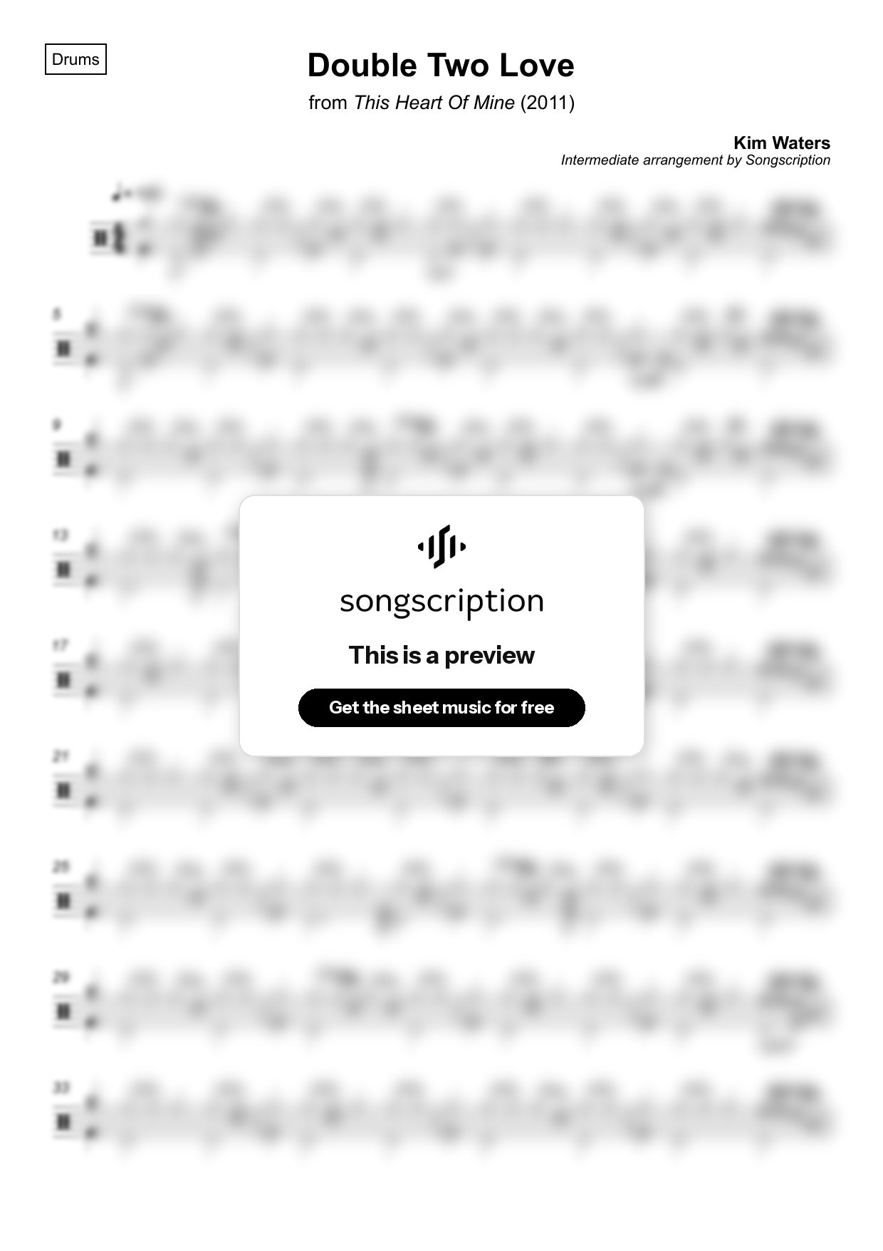 Intermediate Drums Sheet Music for "Double Two Love" by Kim Waters