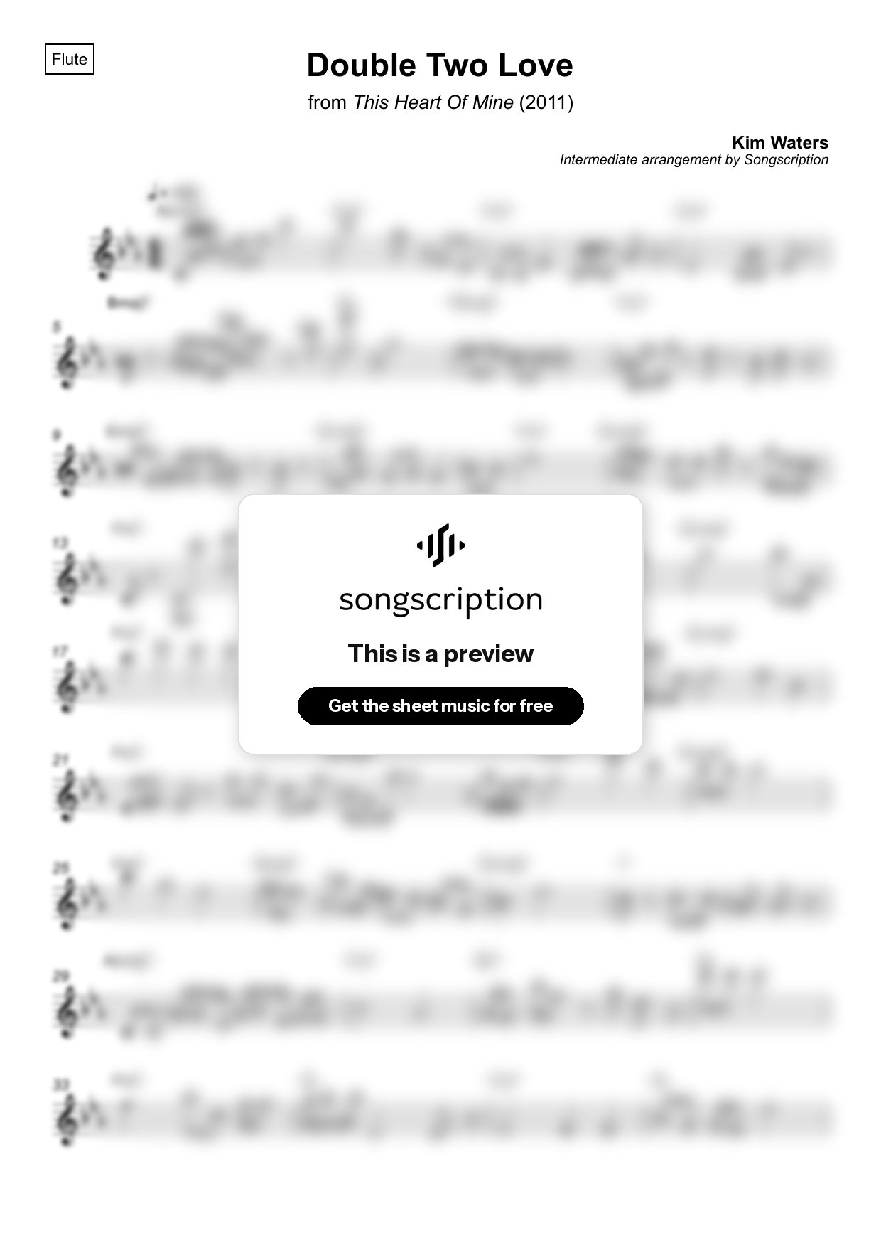 Intermediate Flute Sheet Music for "Double Two Love" by Kim Waters