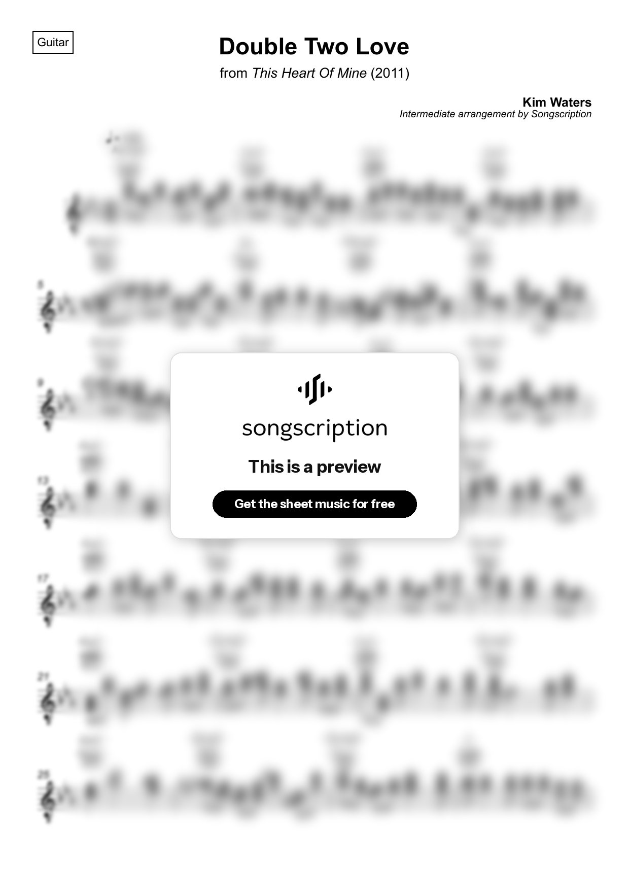 Intermediate Acoustic Guitar Sheet Music for "Double Two Love" by Kim Waters