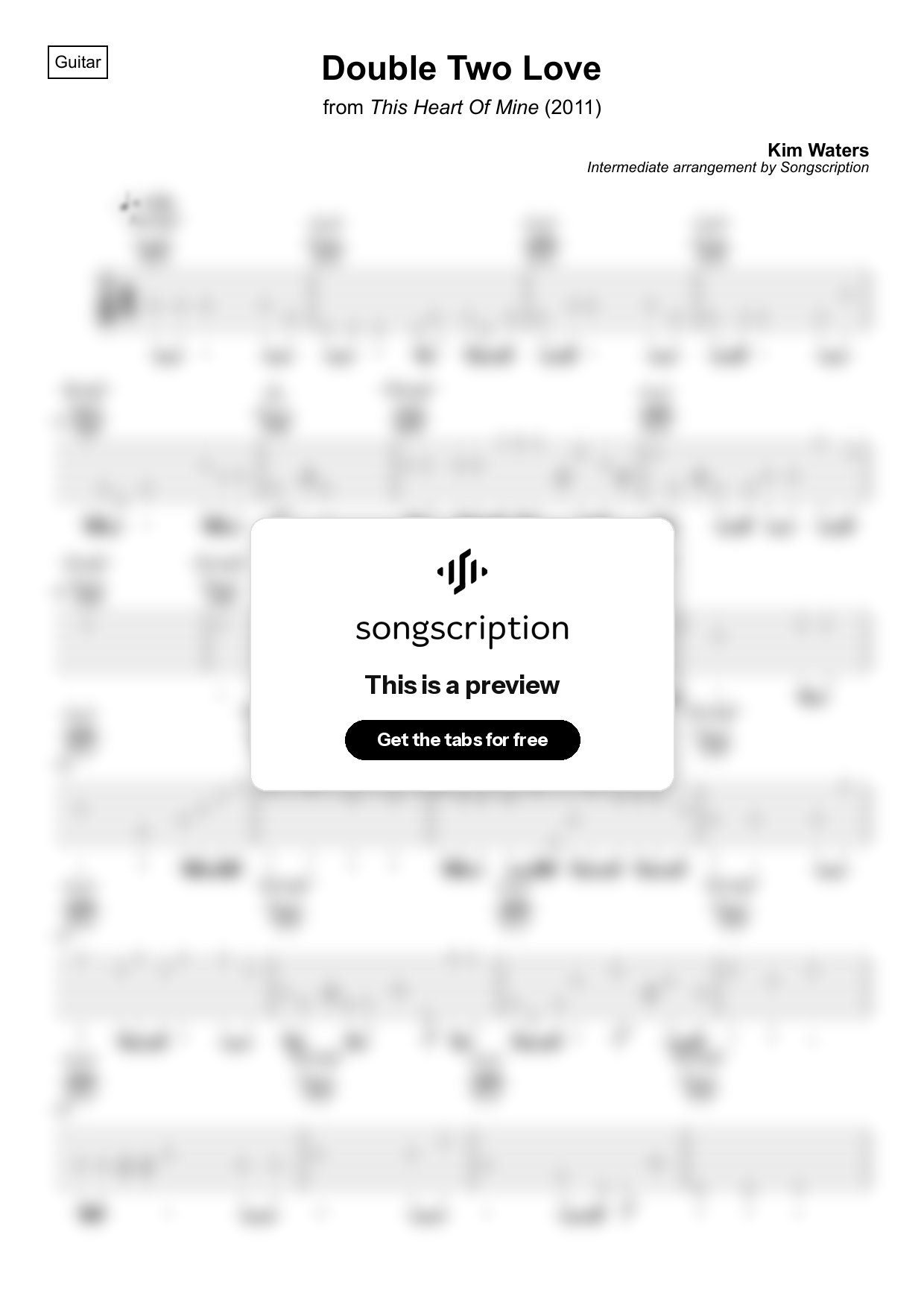 Intermediate Acoustic Guitar Tabs for "Double Two Love" by Kim Waters