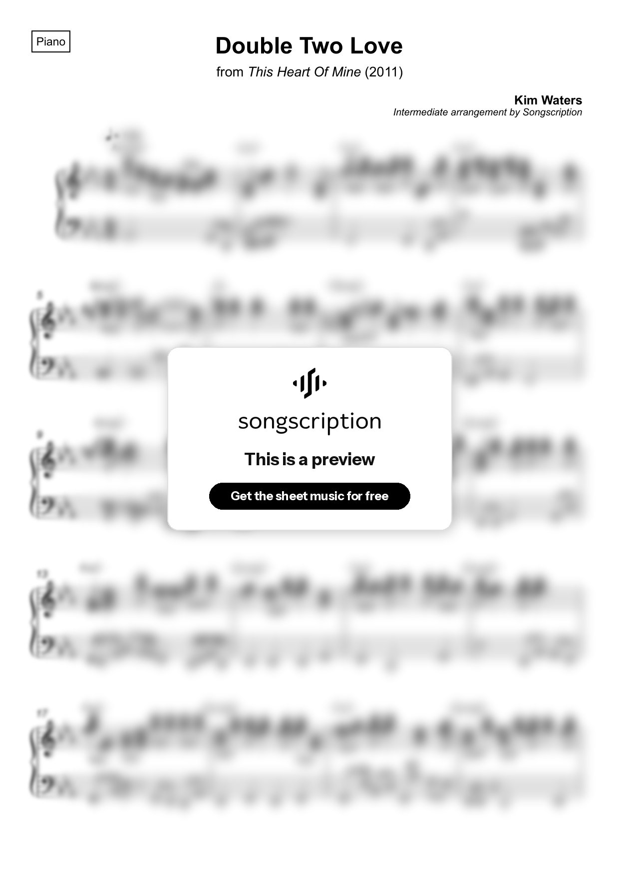 Intermediate Piano Sheet Music for "Double Two Love" by Kim Waters