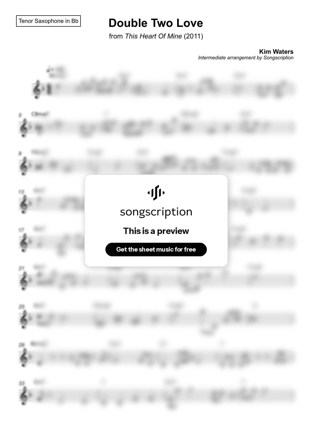 Intermediate Tenor Sax Sheet Music for "Double Two Love" by Kim Waters