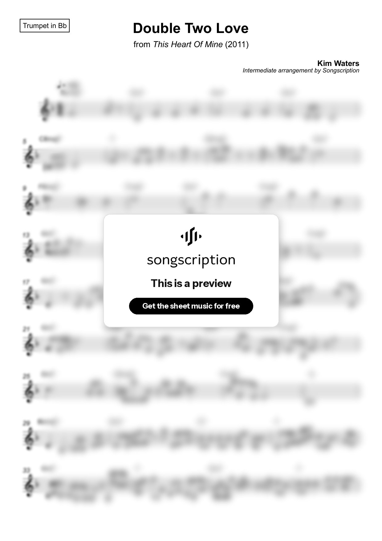 Intermediate Trumpet Sheet Music for "Double Two Love" by Kim Waters