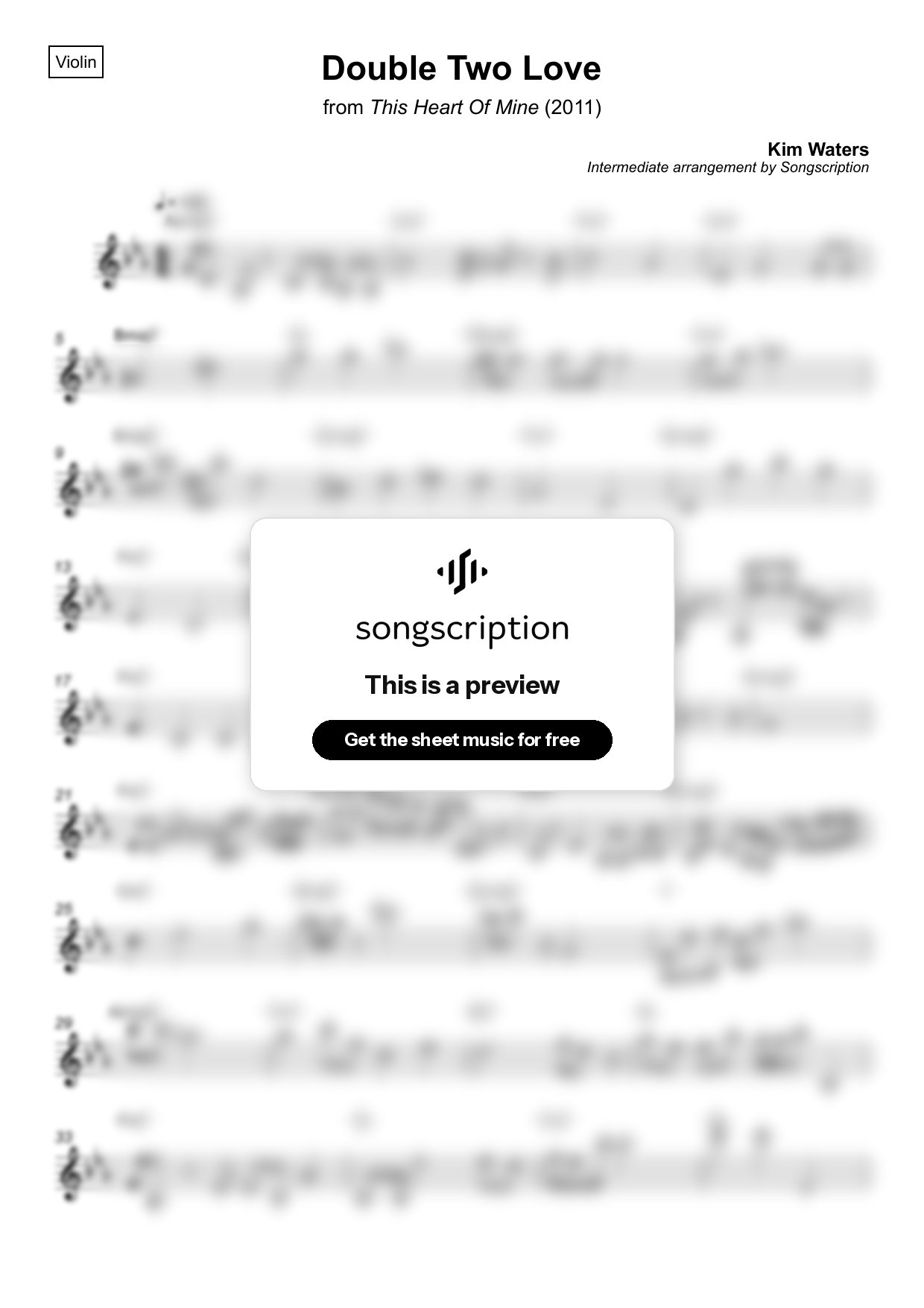 Intermediate Violin Sheet Music for "Double Two Love" by Kim Waters