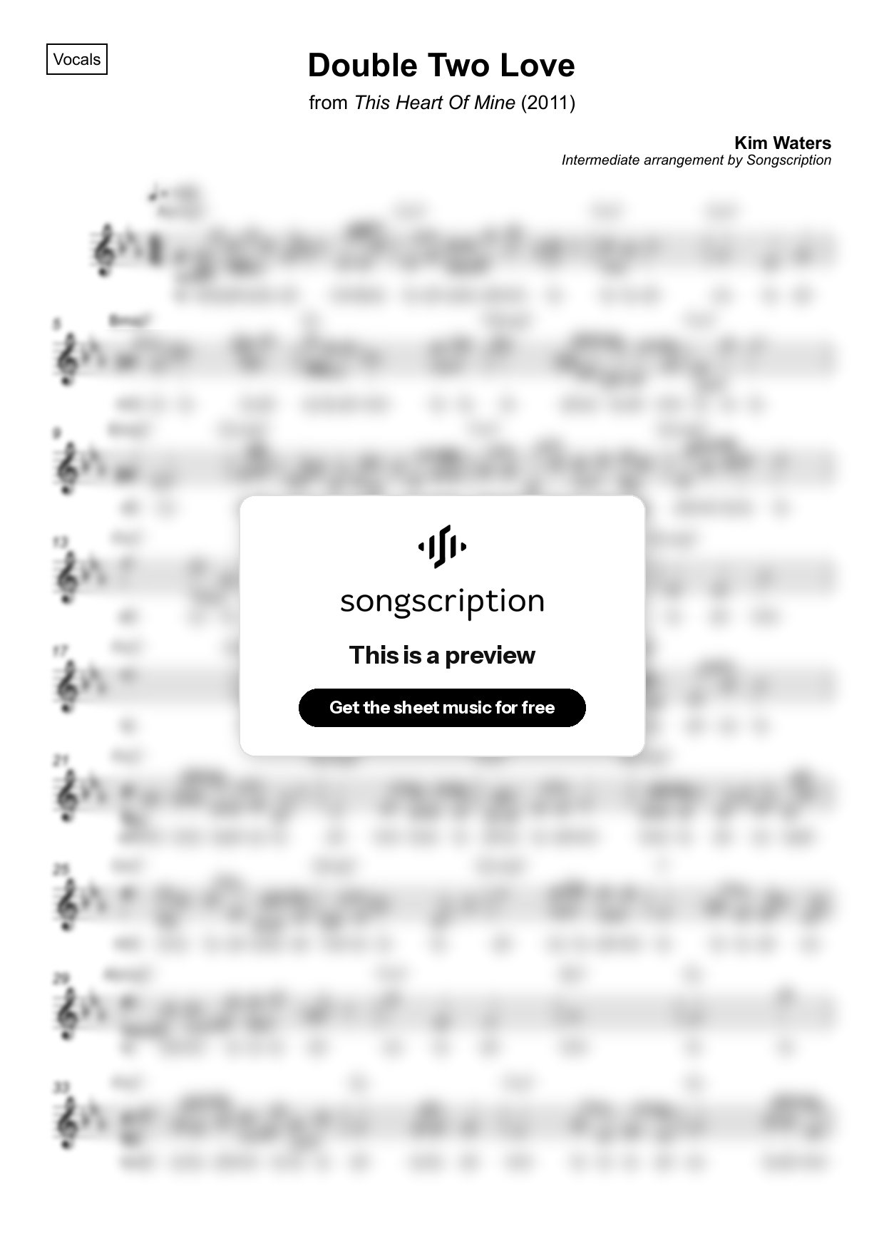 Intermediate Vocals Sheet Music for "Double Two Love" by Kim Waters