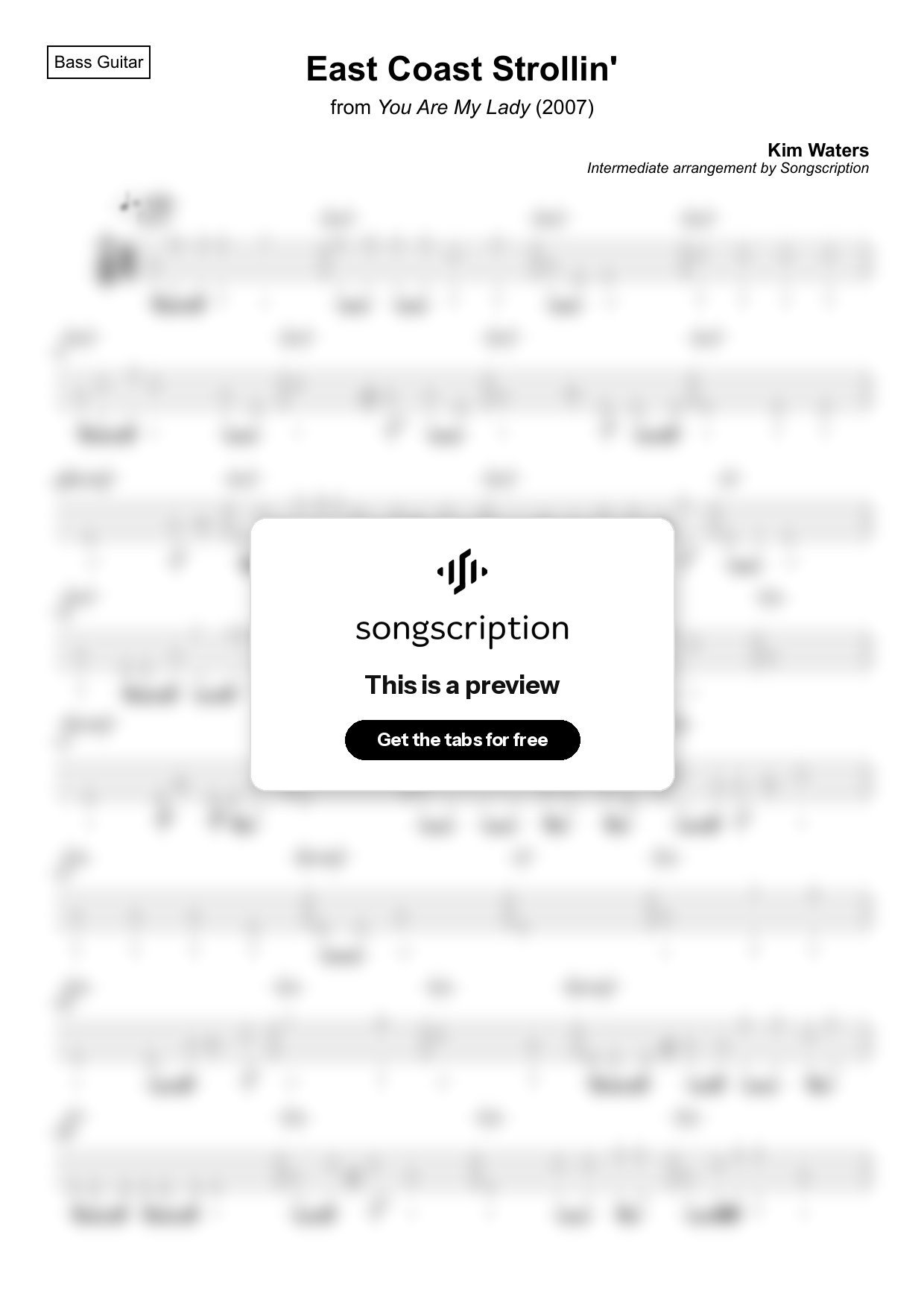 Intermediate Bass Guitar Tabs for "East Coast Strollin'" by Kim Waters