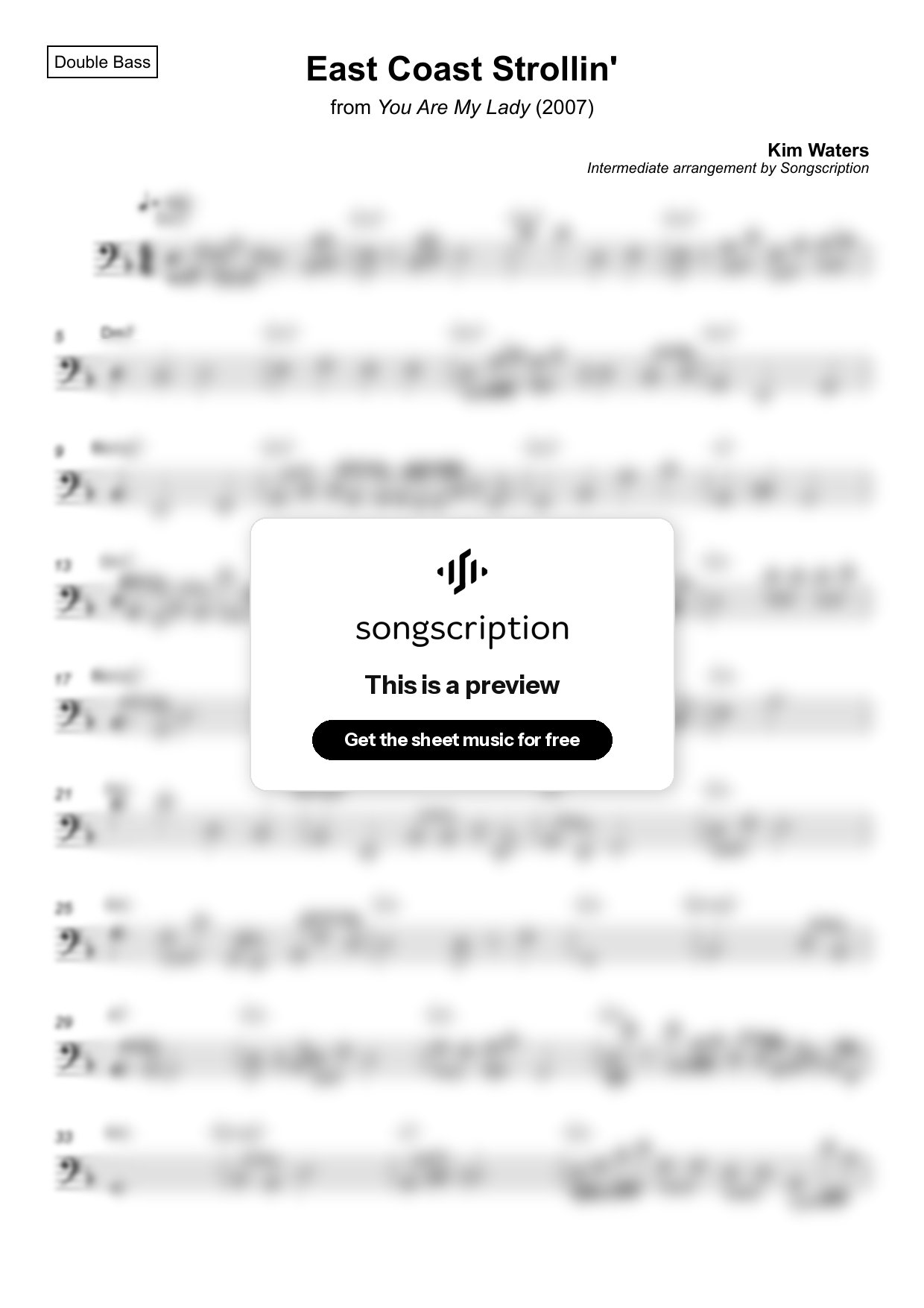 Intermediate Double Bass Sheet Music for "East Coast Strollin'" by Kim Waters
