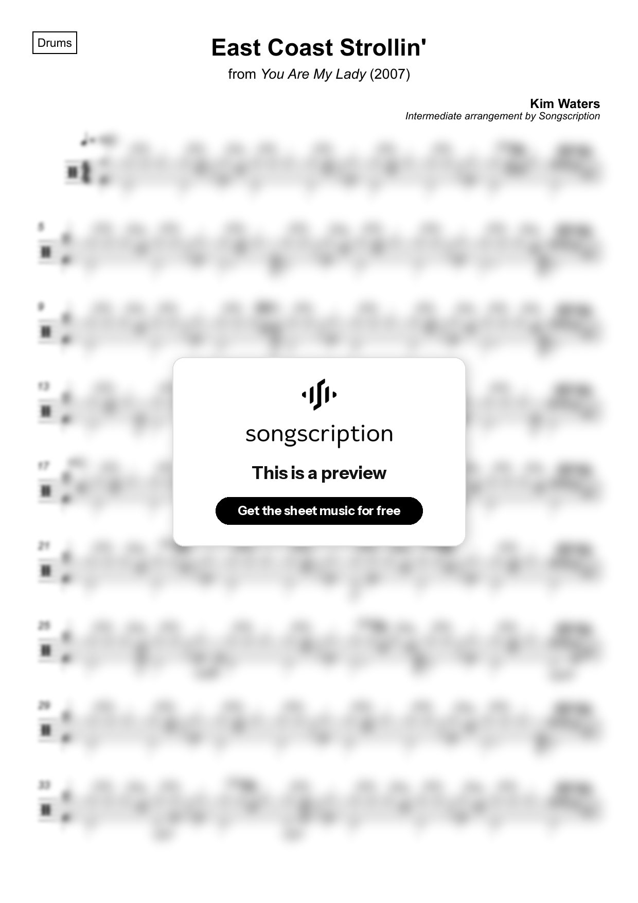 Intermediate Drums Sheet Music for "East Coast Strollin'" by Kim Waters