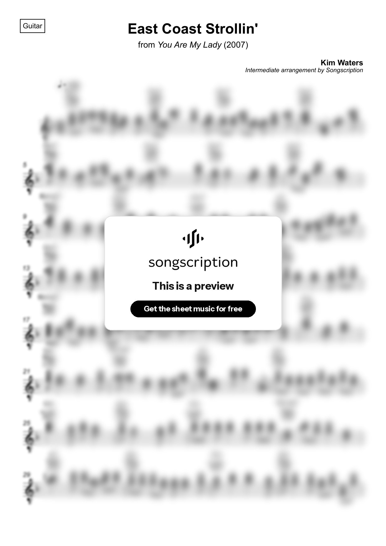 Intermediate Acoustic Guitar Sheet Music for "East Coast Strollin'" by Kim Waters