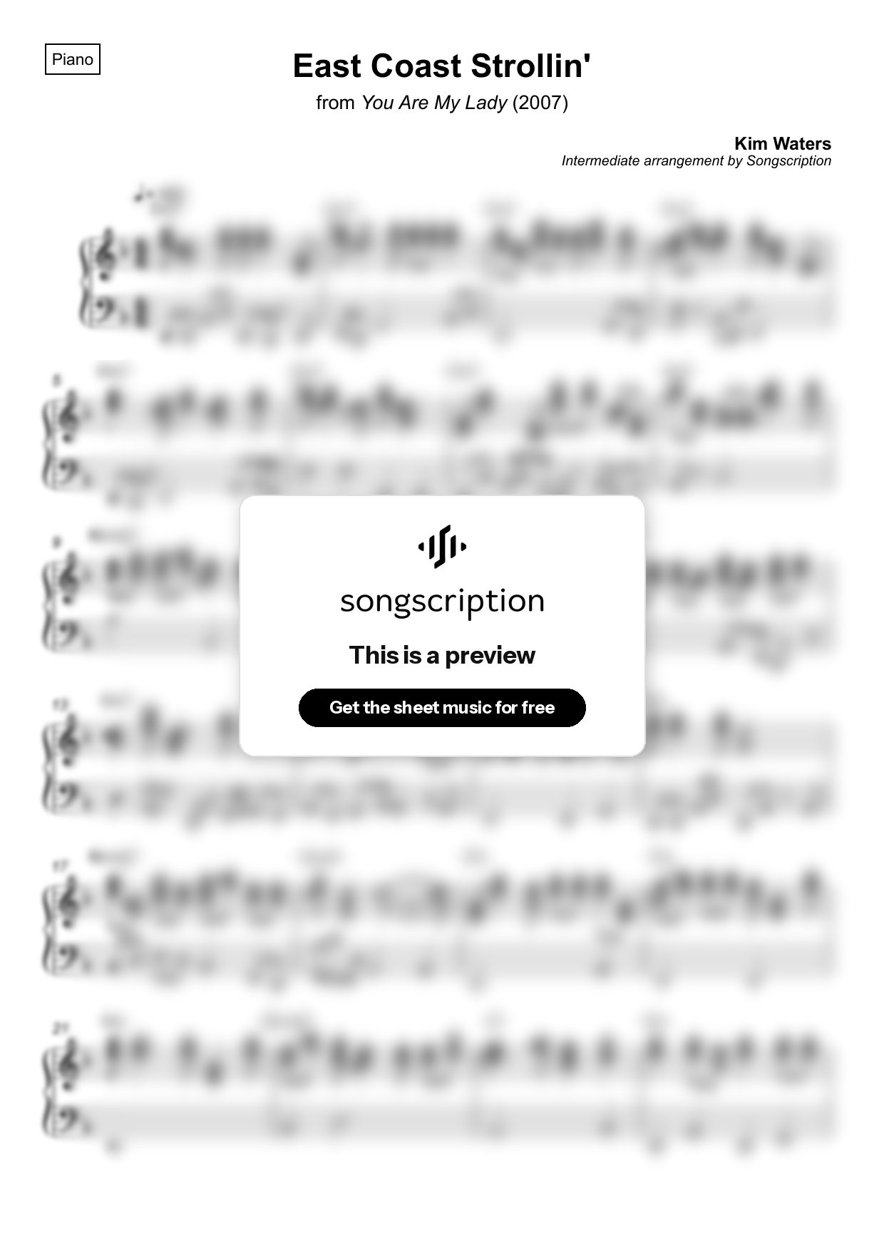 Intermediate Piano Sheet Music for "East Coast Strollin'" by Kim Waters