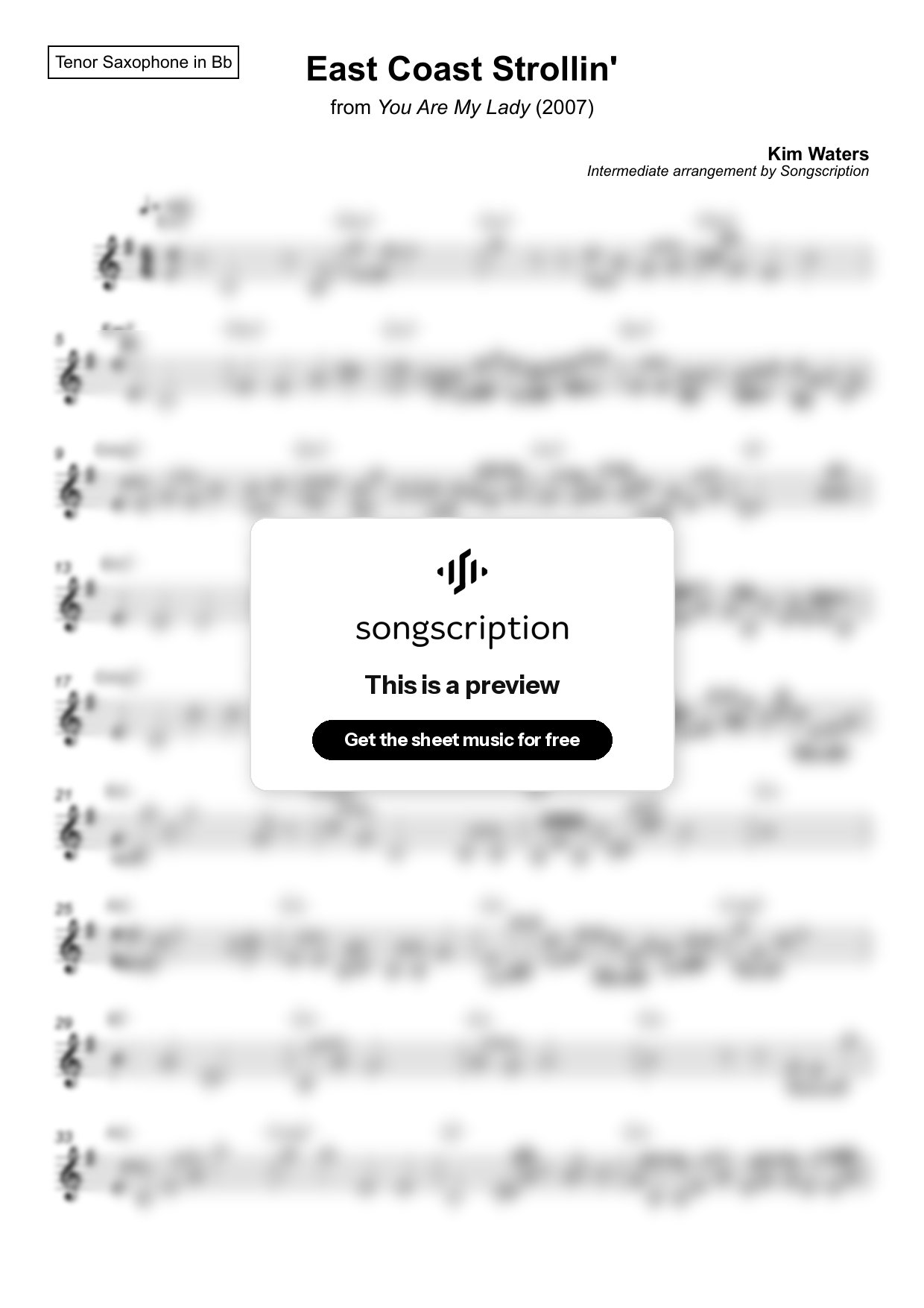 Intermediate Tenor Sax Sheet Music for "East Coast Strollin'" by Kim Waters