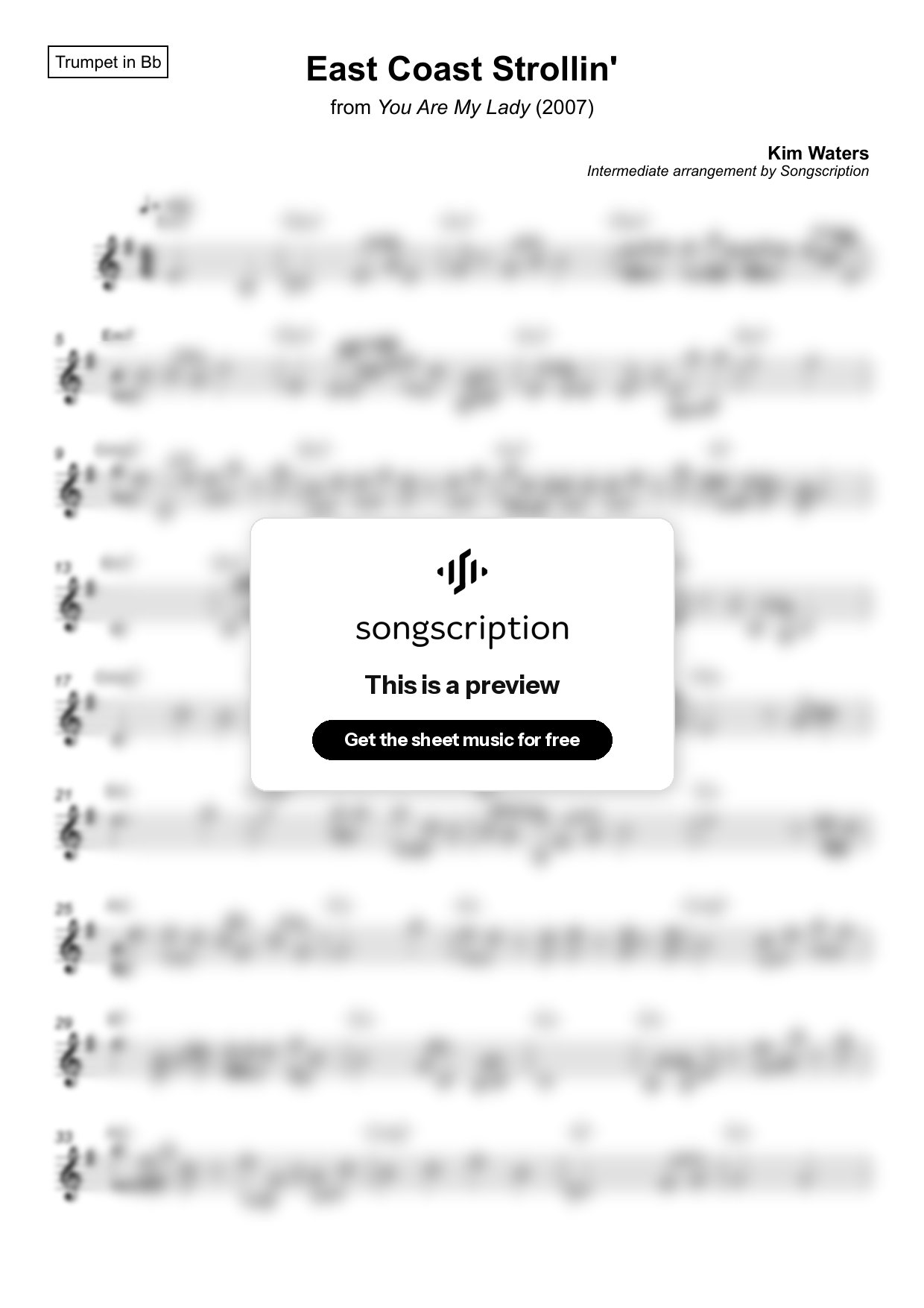 Intermediate Trumpet Sheet Music for "East Coast Strollin'" by Kim Waters