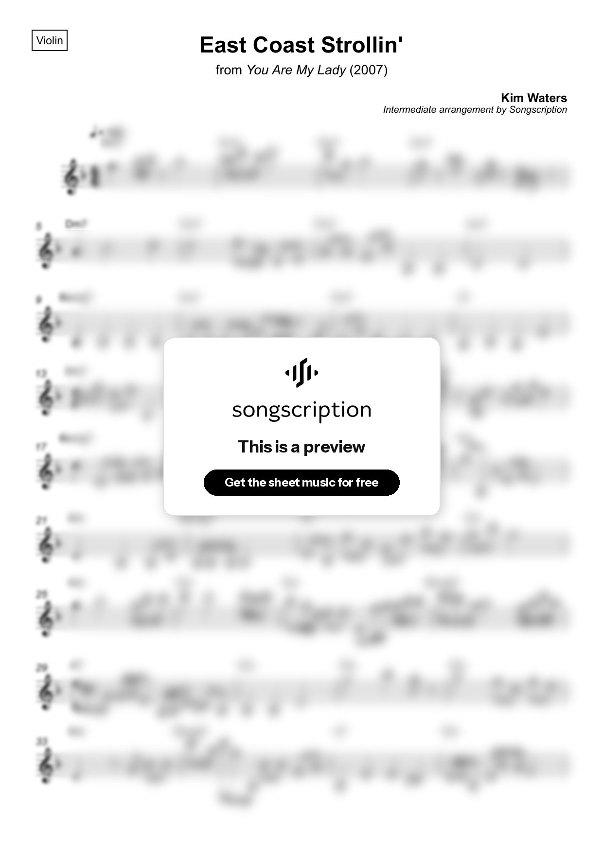 Intermediate Violin Sheet Music for "East Coast Strollin'" by Kim Waters