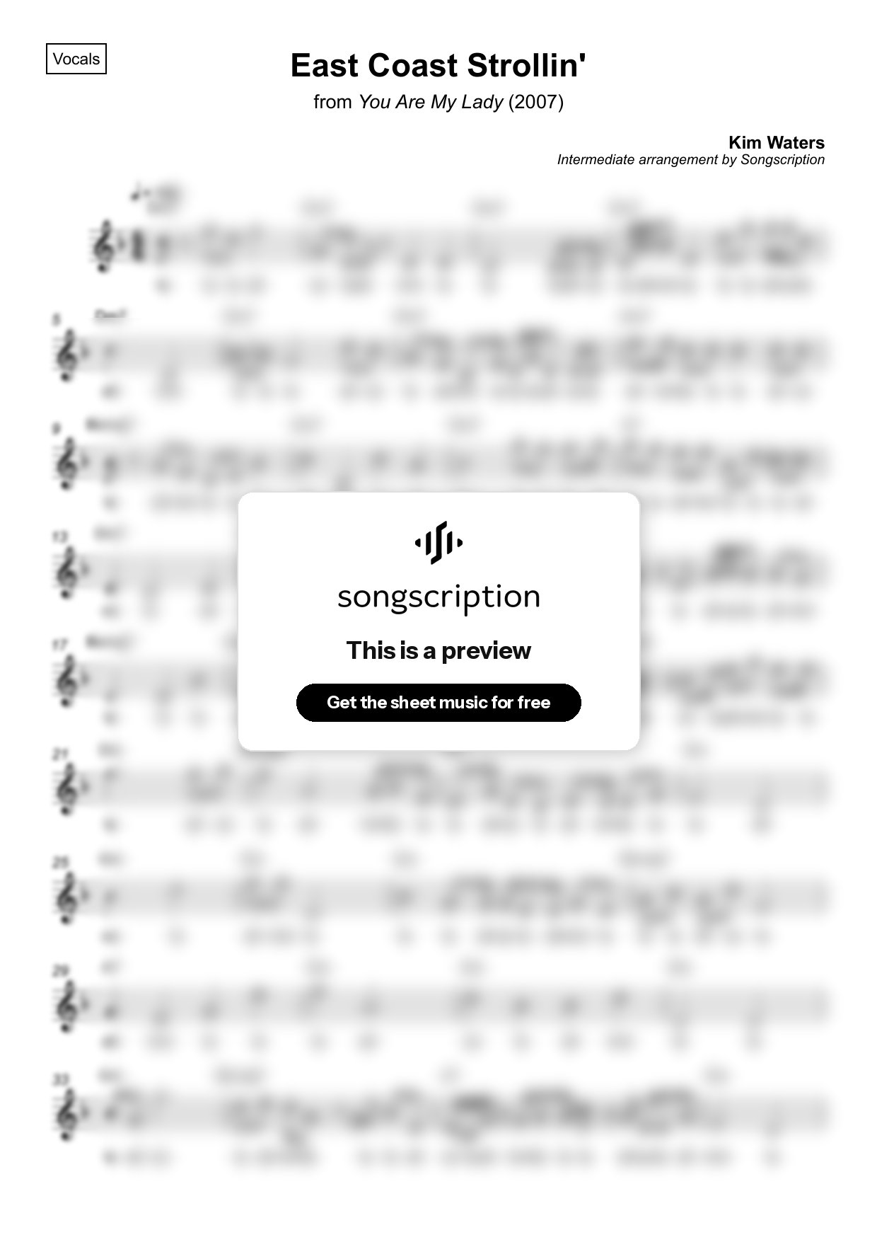 Intermediate Vocals Sheet Music for "East Coast Strollin'" by Kim Waters