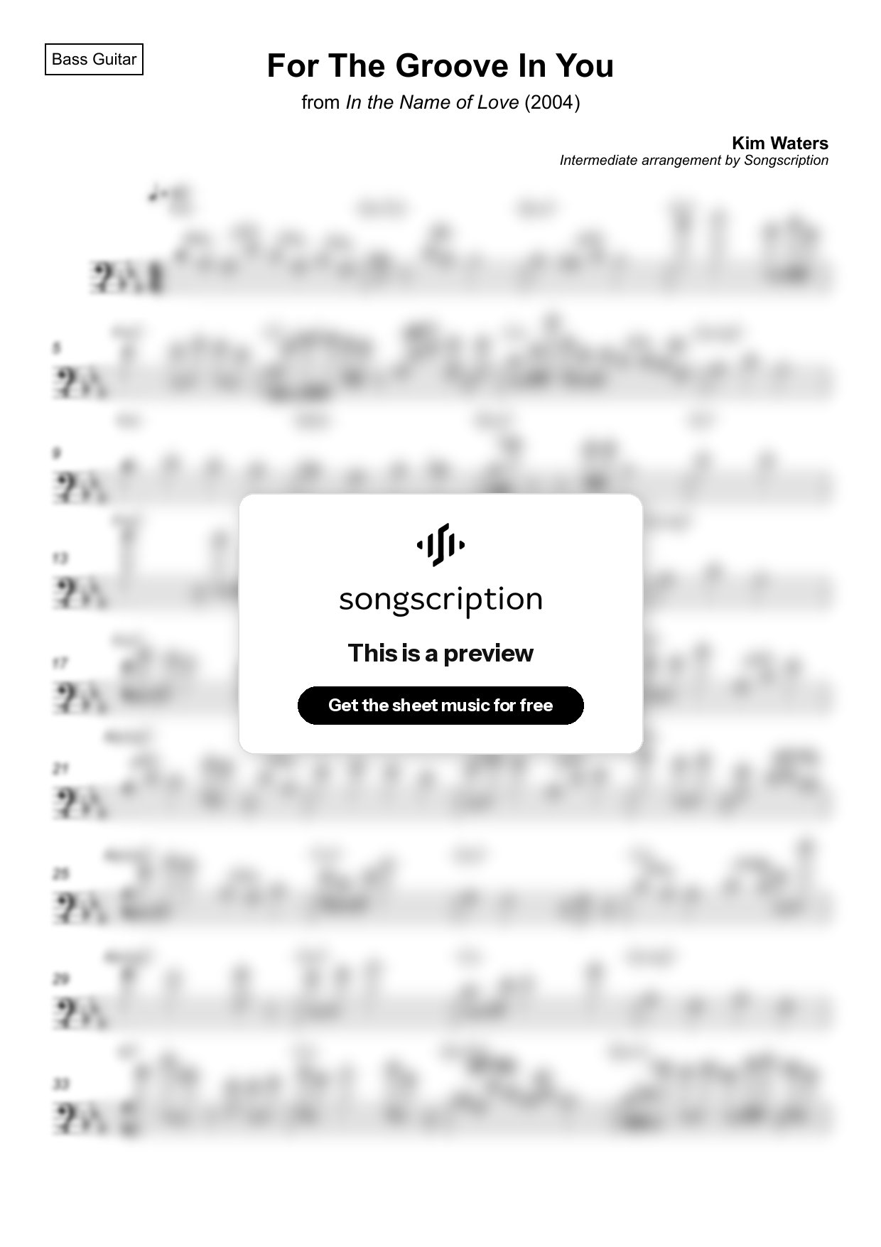 Intermediate Bass Guitar Sheet Music for "For The Groove In You" by Kim Waters