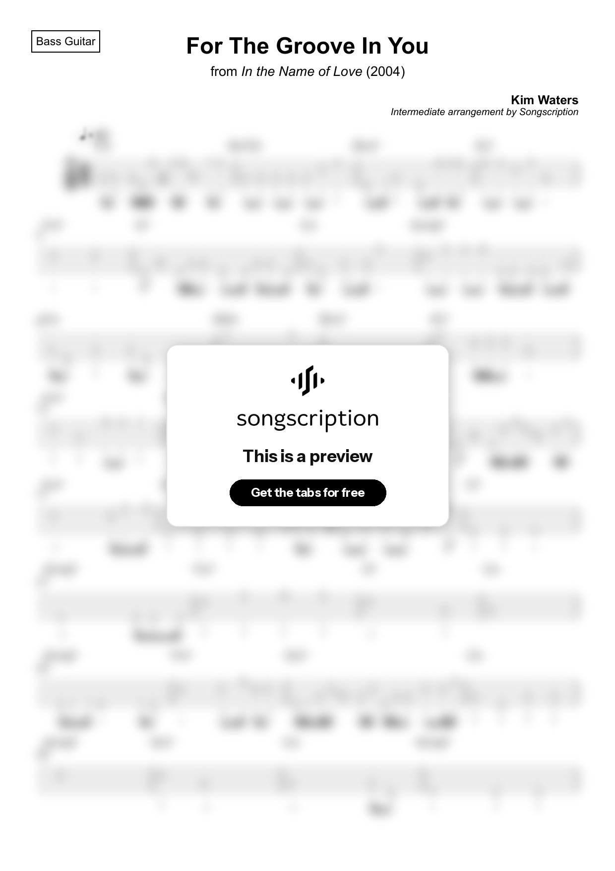 Intermediate Bass Guitar Tabs for "For The Groove In You" by Kim Waters
