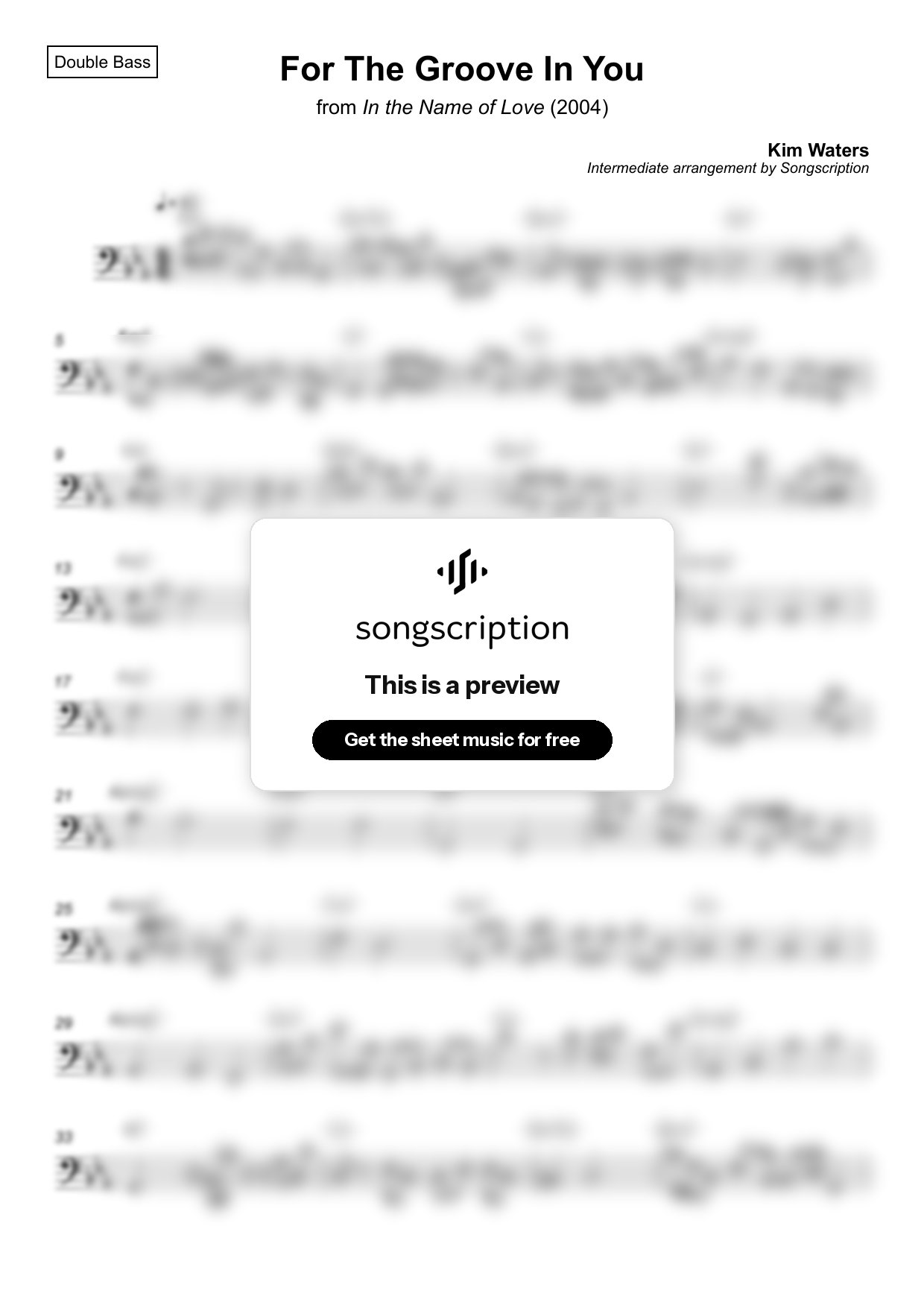 Intermediate Double Bass Sheet Music for "For The Groove In You" by Kim Waters