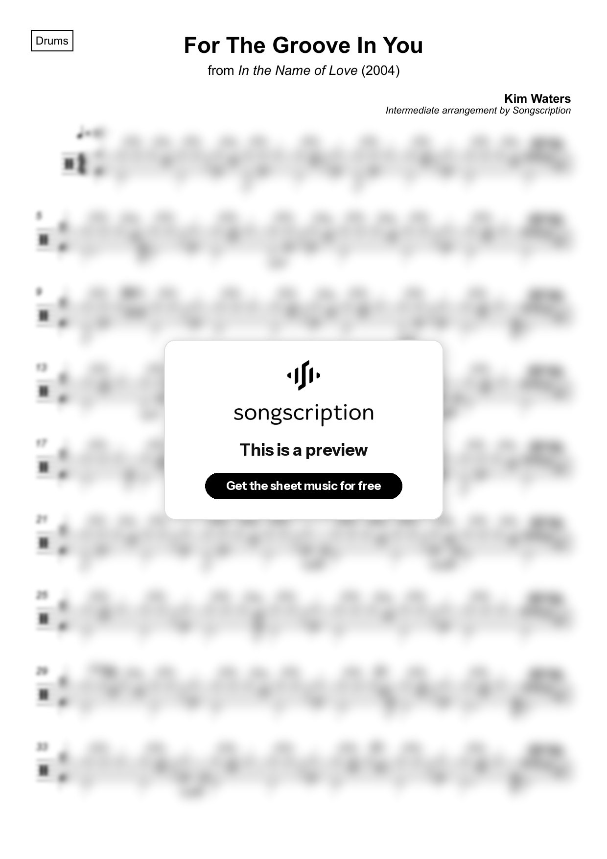 Intermediate Drums Sheet Music for "For The Groove In You" by Kim Waters