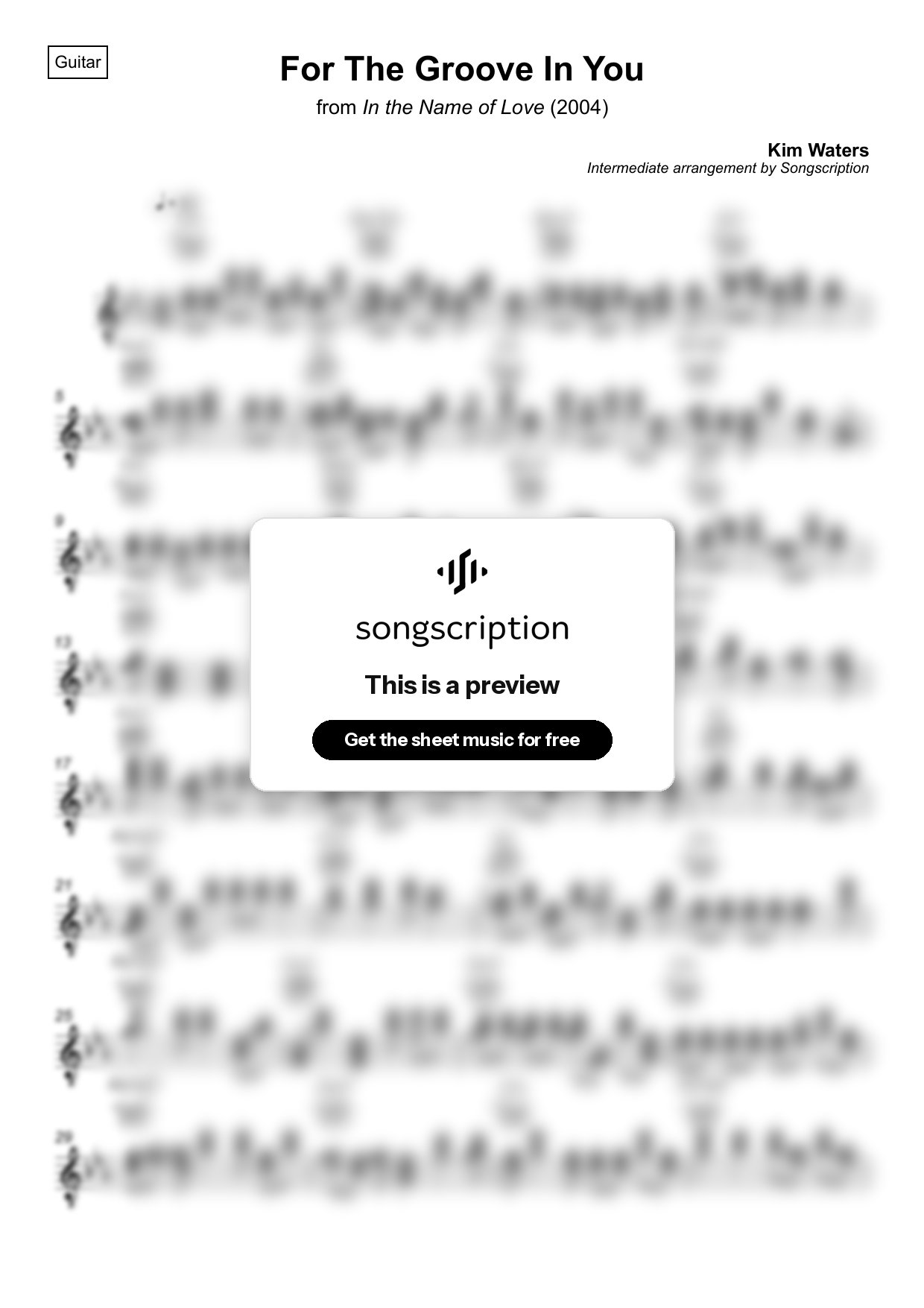 Intermediate Acoustic Guitar Sheet Music for "For The Groove In You" by Kim Waters