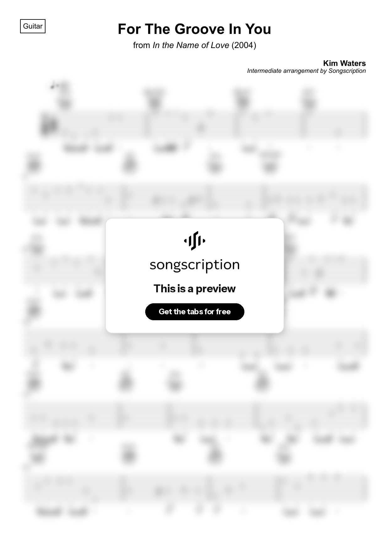 Intermediate Acoustic Guitar Tabs for "For The Groove In You" by Kim Waters