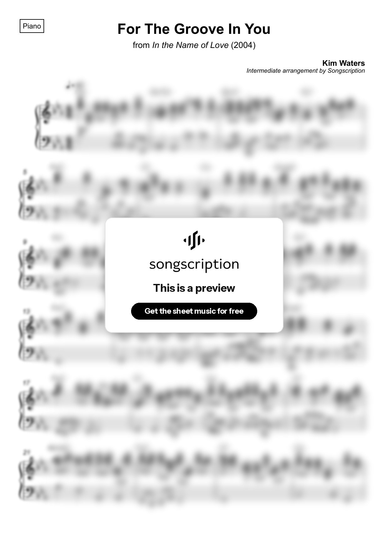 Intermediate Piano Sheet Music for "For The Groove In You" by Kim Waters