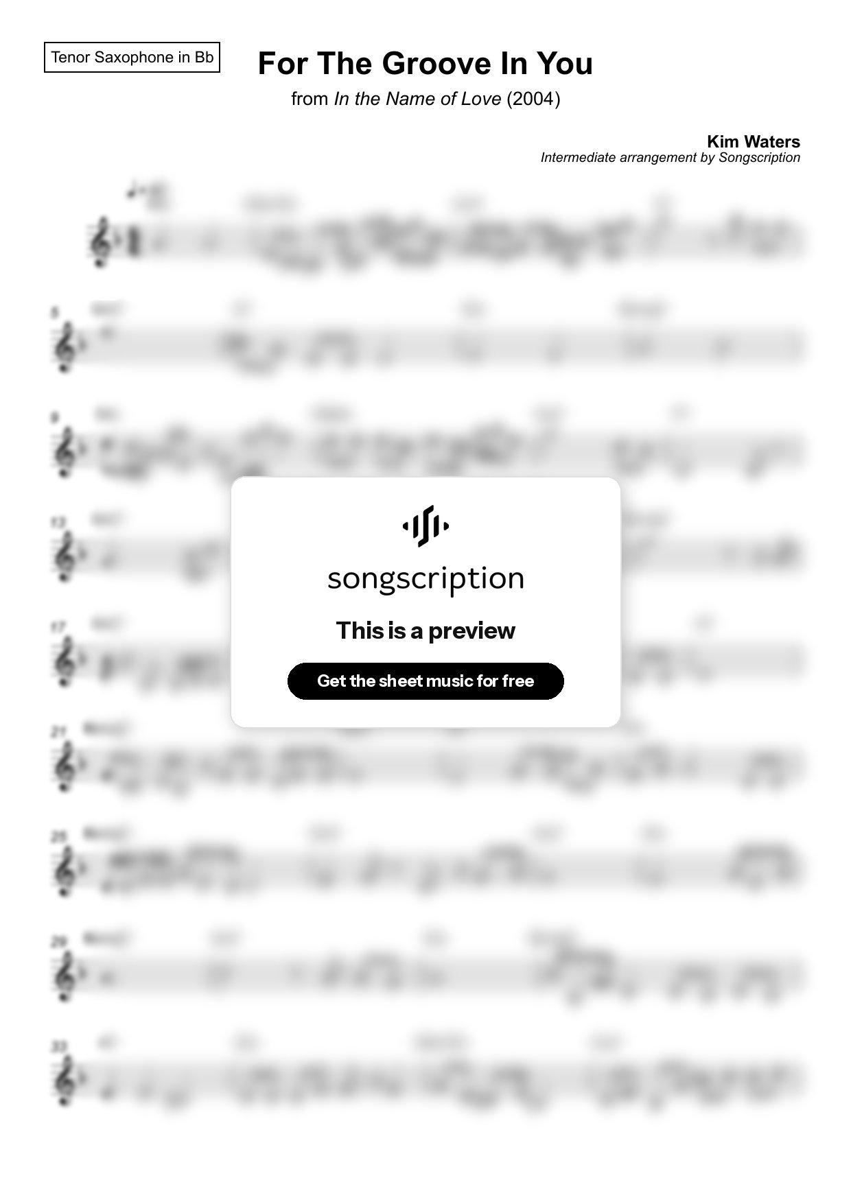 Intermediate Tenor Sax Sheet Music for "For The Groove In You" by Kim Waters
