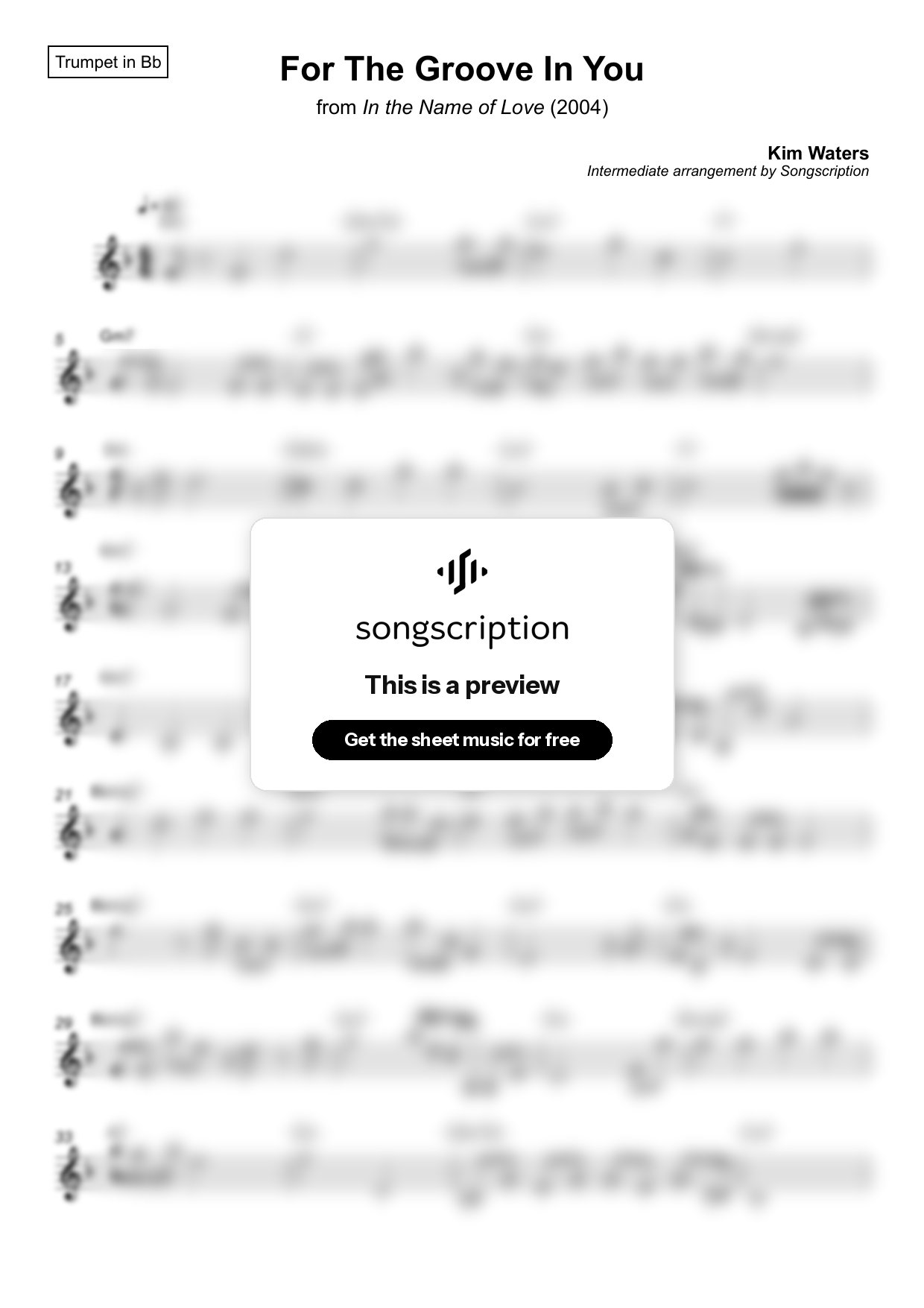Intermediate Trumpet Sheet Music for "For The Groove In You" by Kim Waters