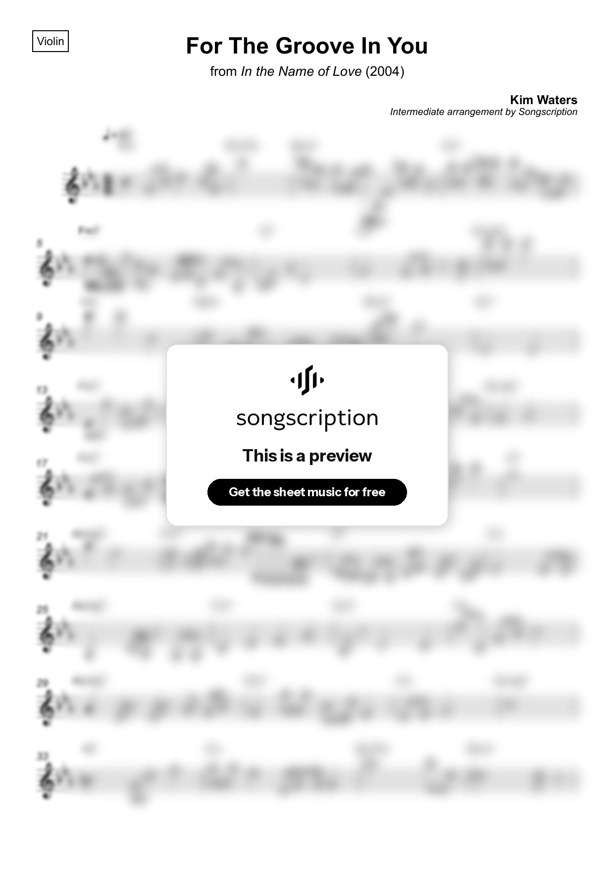 Intermediate Violin Sheet Music for "For The Groove In You" by Kim Waters